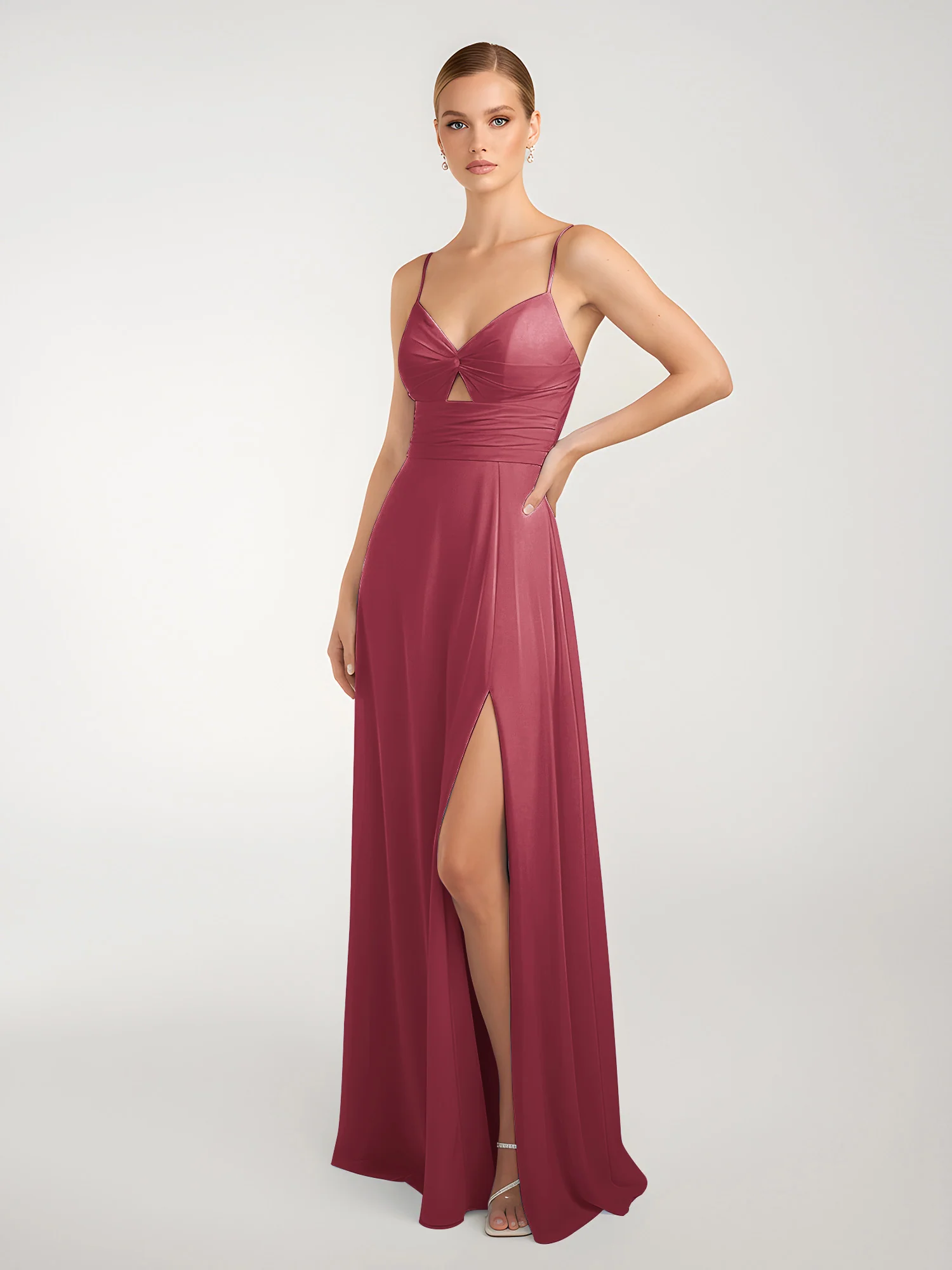 Chiffon A-Line Criss-Cross Straps Dresses With Slit Cinnamon Rose