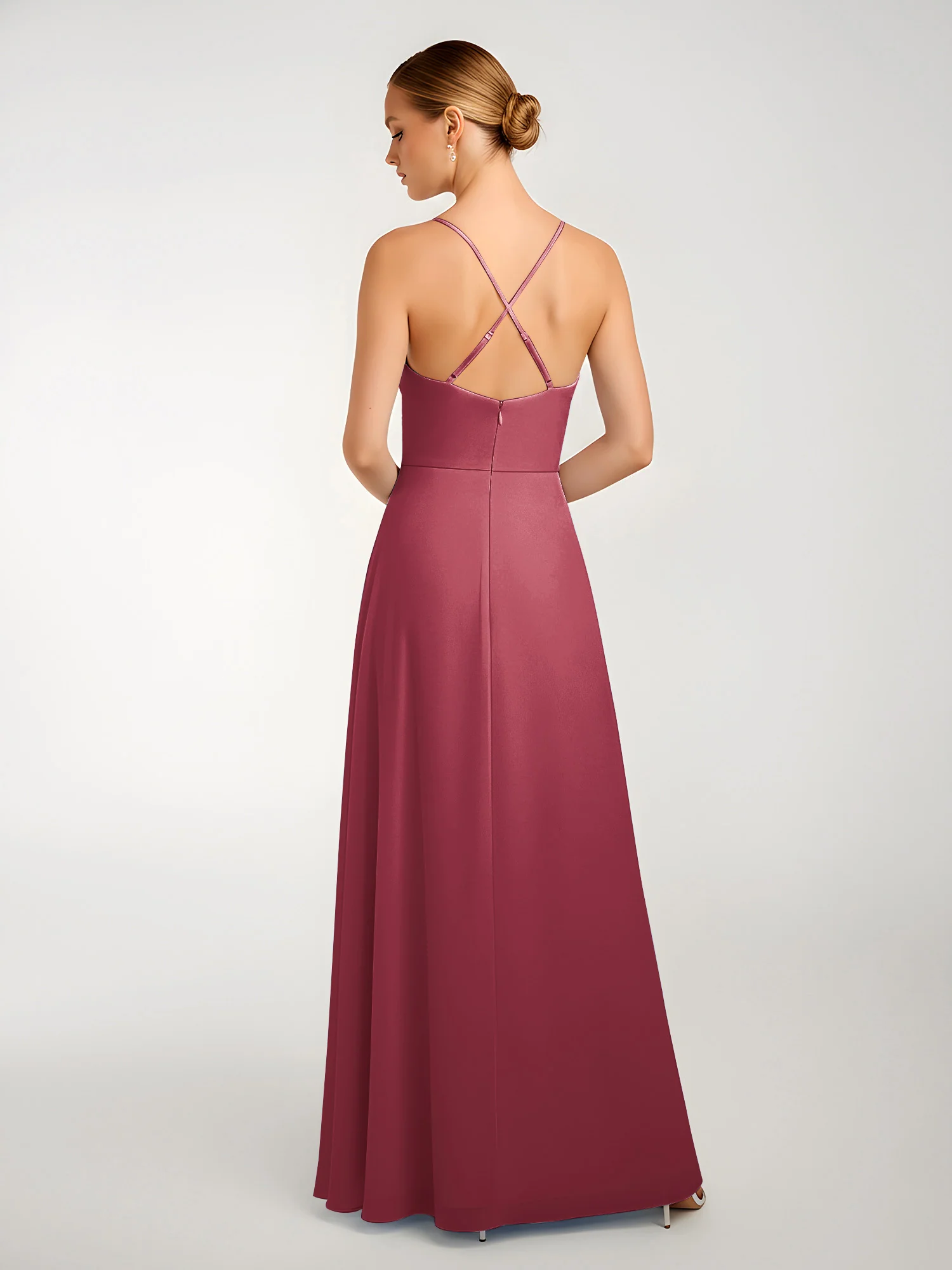 Chiffon A-Line Criss-Cross Straps Dresses With Slit Cinnamon Rose - Image 2