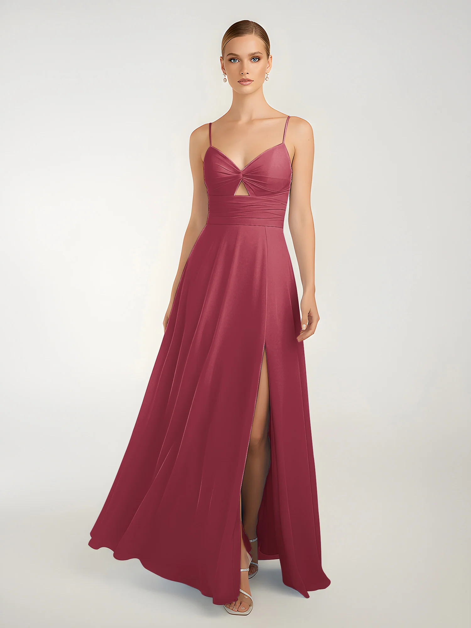 Chiffon A-Line Criss-Cross Straps Dresses With Slit Cinnamon Rose - Image 3
