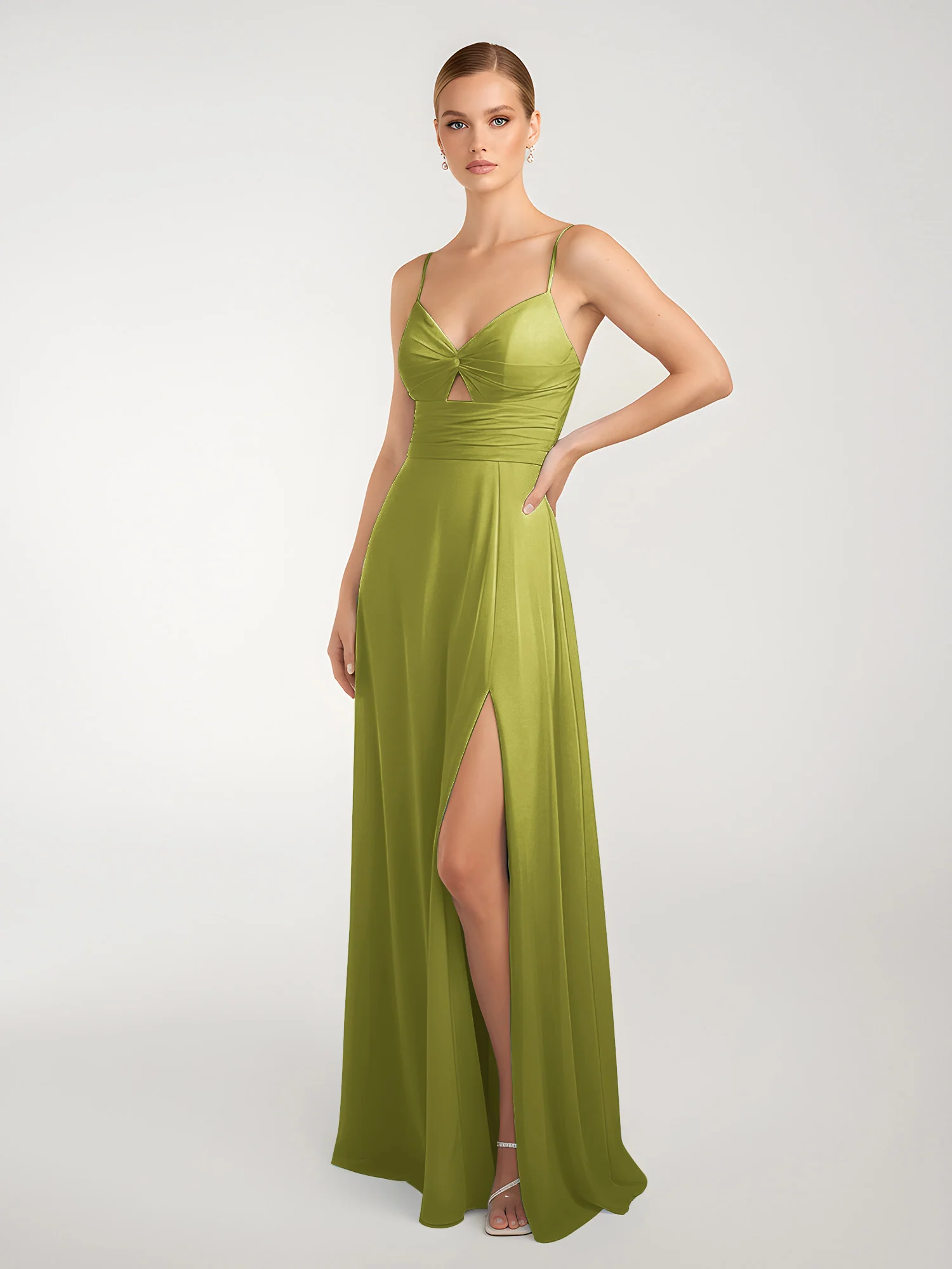Chiffon A-Line Criss-Cross Straps Dresses With Slit Clover
