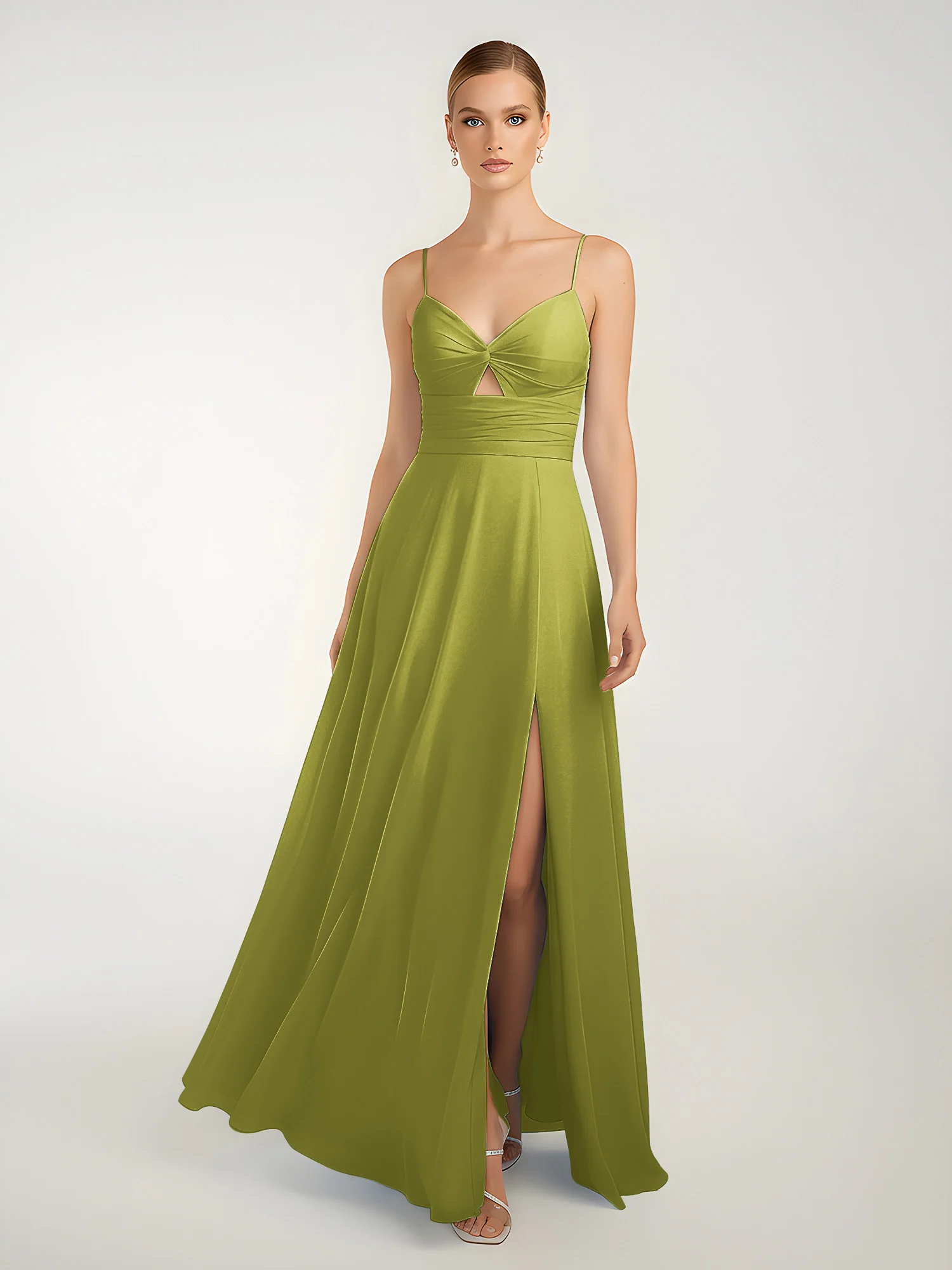 Chiffon A-Line Criss-Cross Straps Dresses With Slit Clover - Image 3