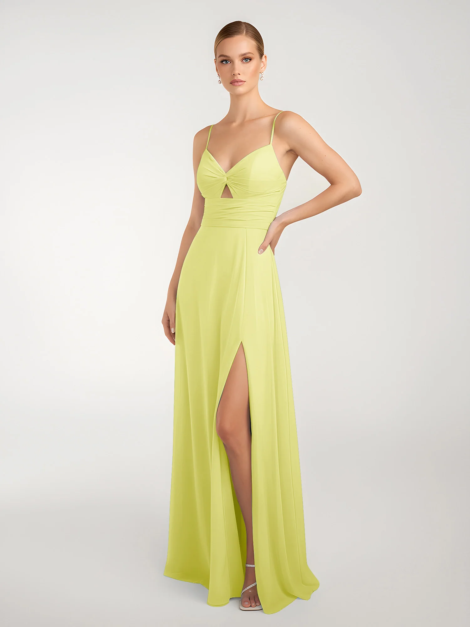 Chiffon A-Line Criss-Cross Straps Dresses With Slit Daffodil