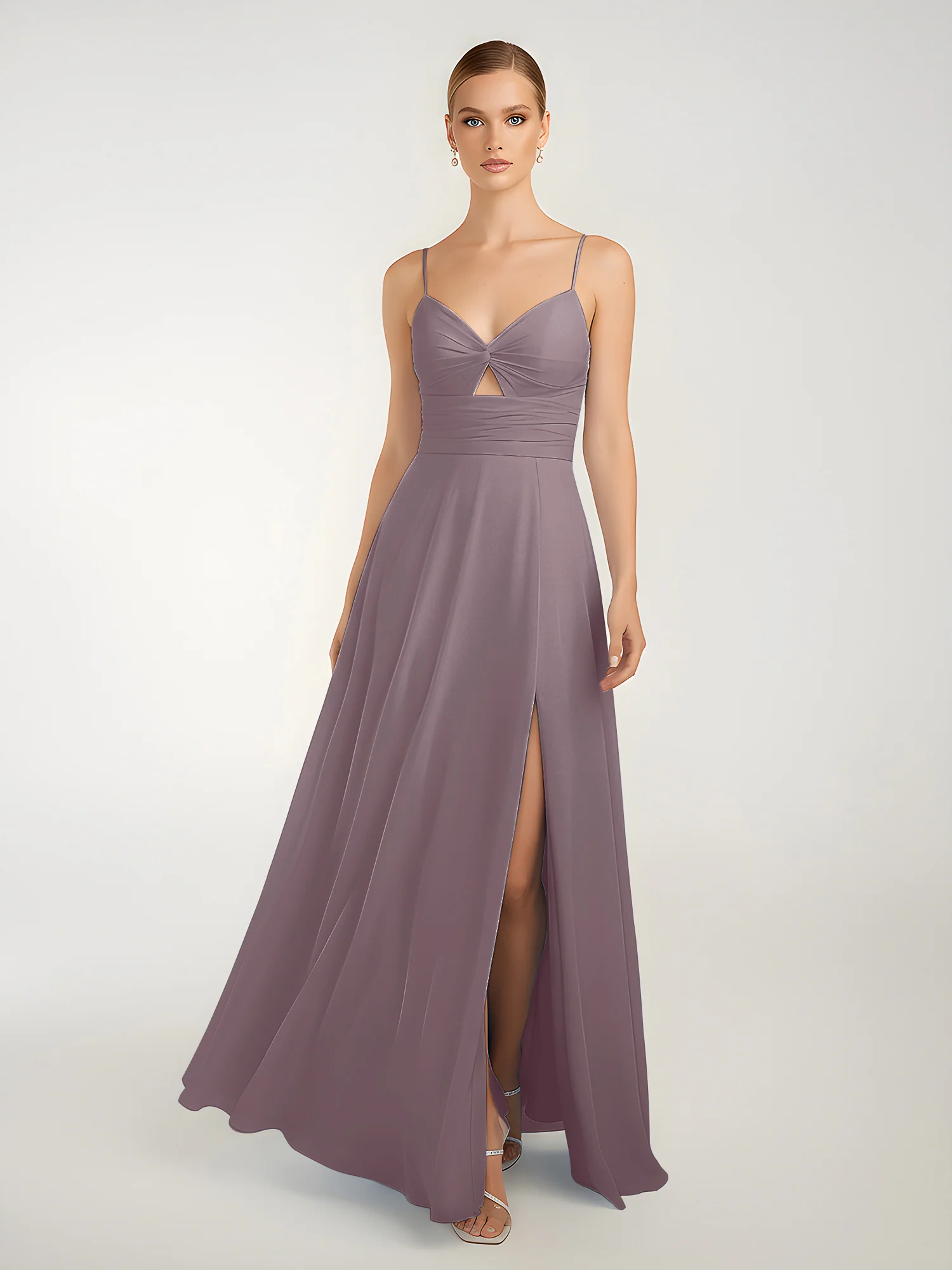 Chiffon A-Line Criss-Cross Straps Dresses With Slit Dusk - Image 3