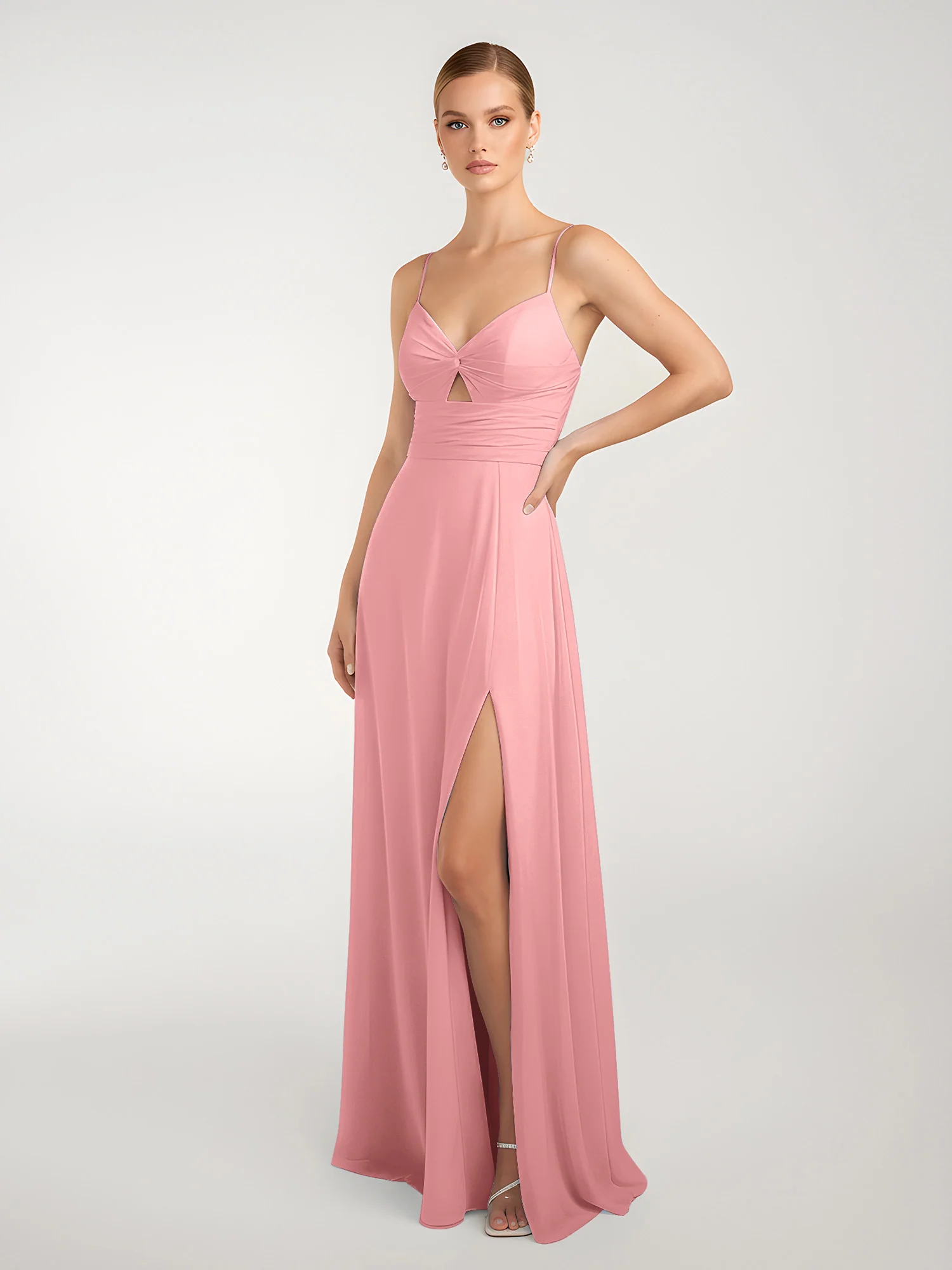 Chiffon A-Line Criss-Cross Straps Dresses With Slit Flamingo