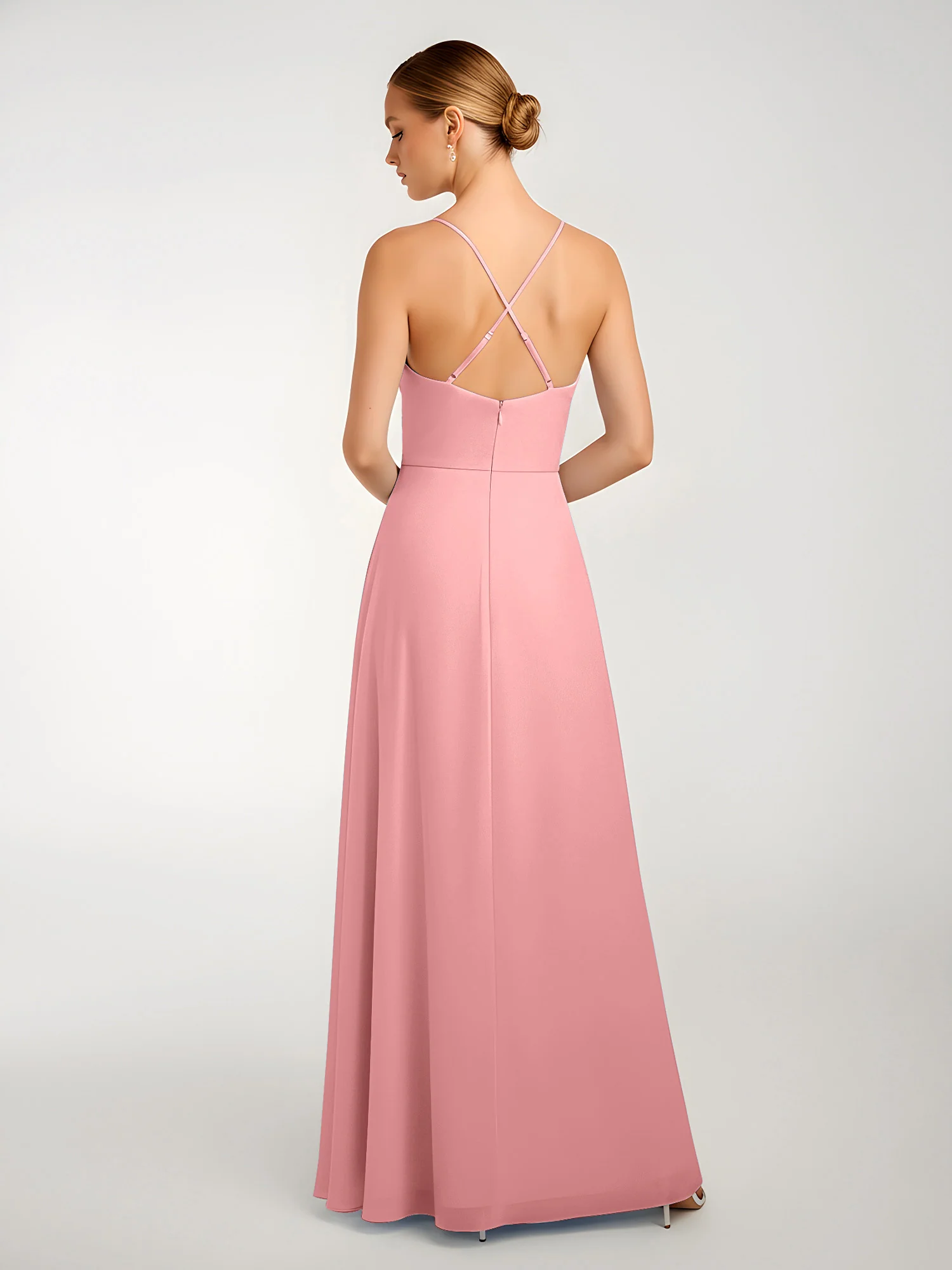 Chiffon A-Line Criss-Cross Straps Dresses With Slit Flamingo - Image 2