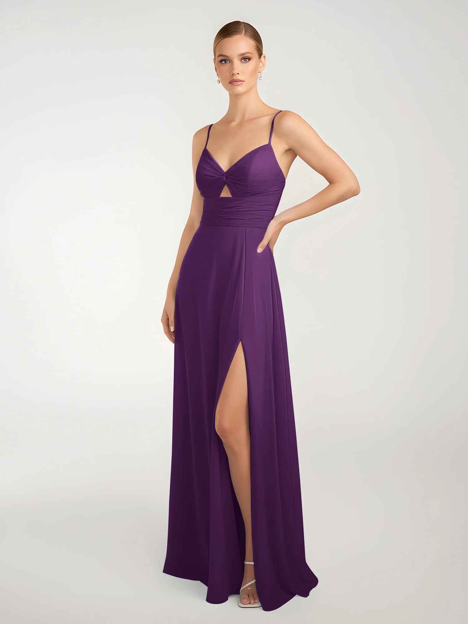 Chiffon A-Line Criss-Cross Straps Dresses With Slit Grape