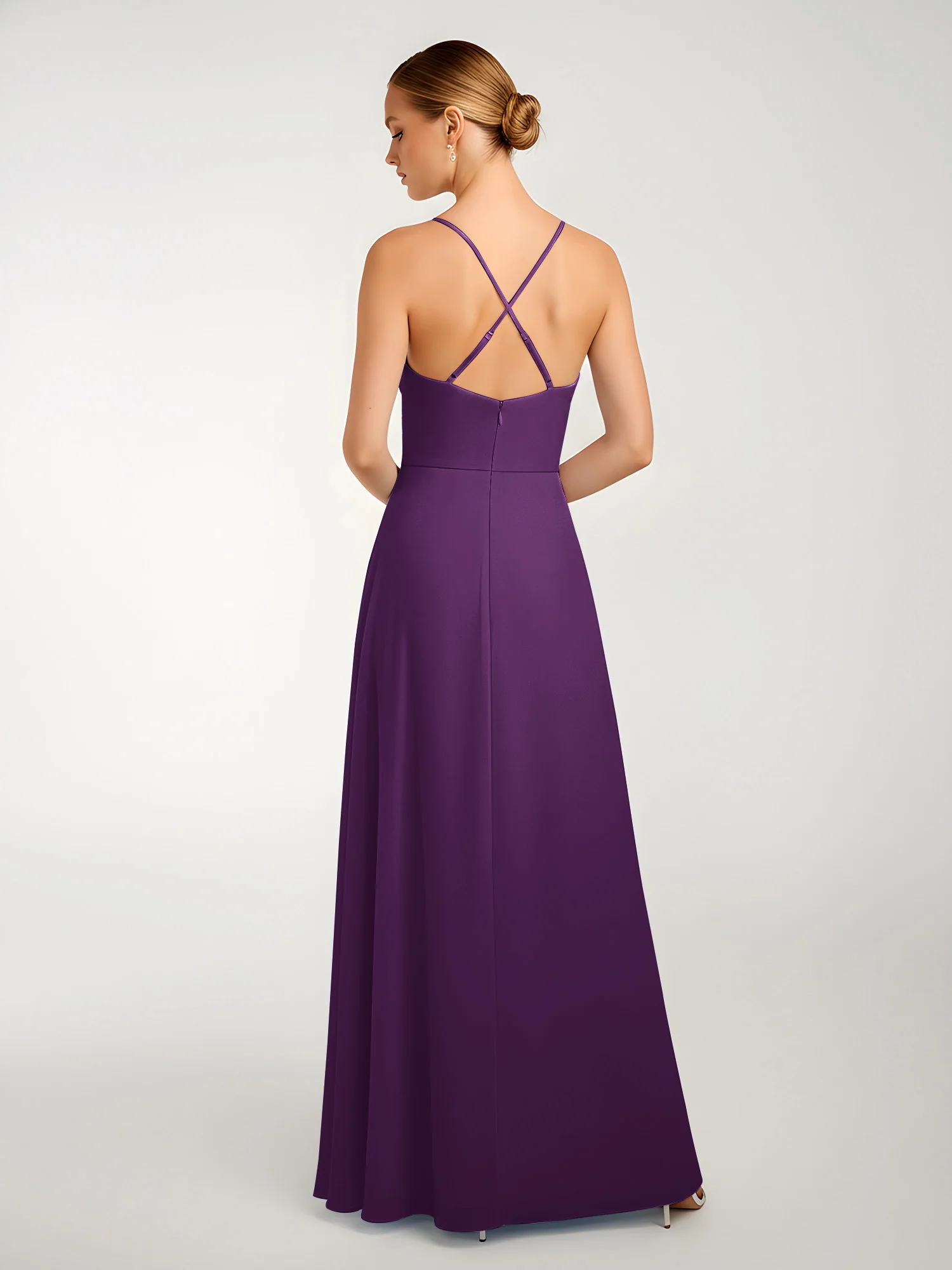 Chiffon A-Line Criss-Cross Straps Dresses With Slit Grape - Image 2