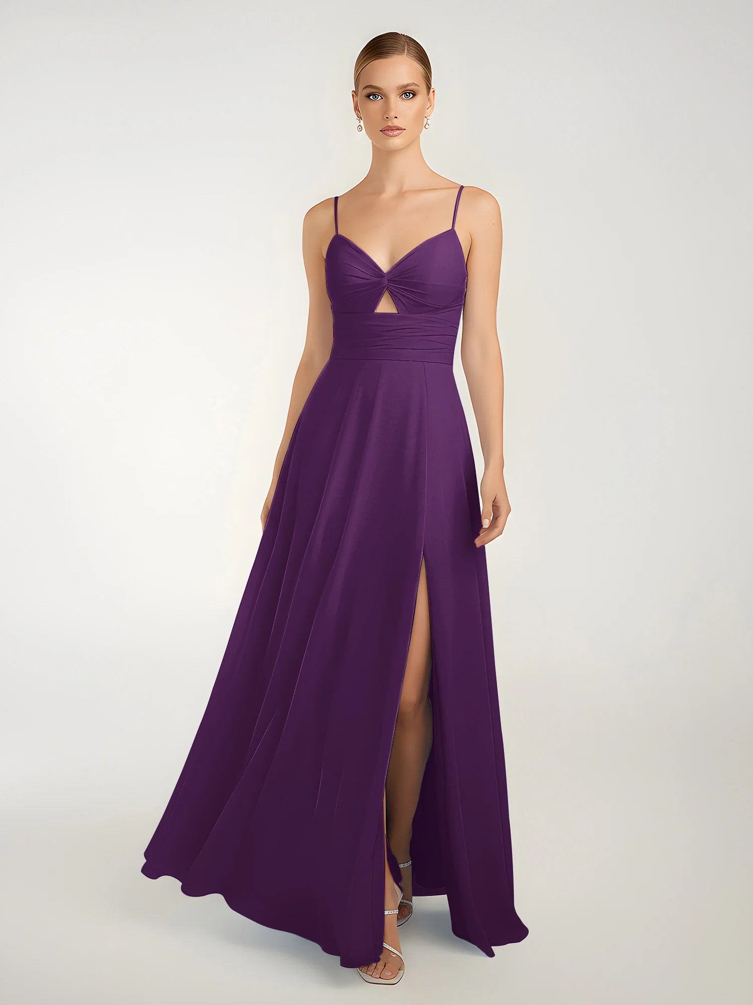 Chiffon A-Line Criss-Cross Straps Dresses With Slit Grape - Image 3