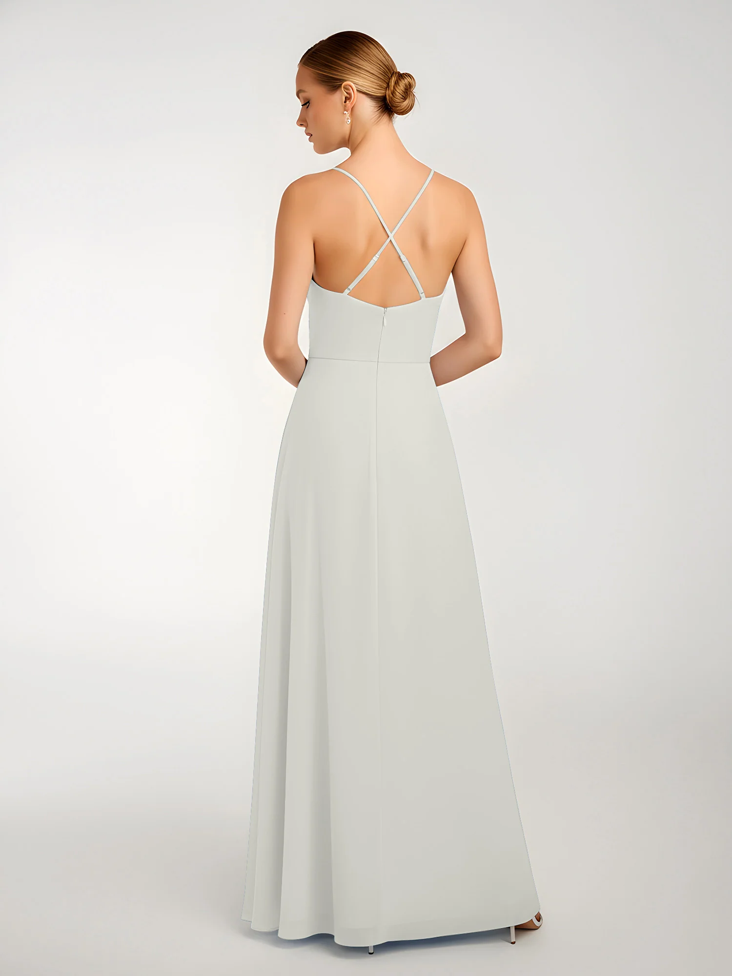 Chiffon A-Line Criss-Cross Straps Dresses With Slit Ivory - Image 2