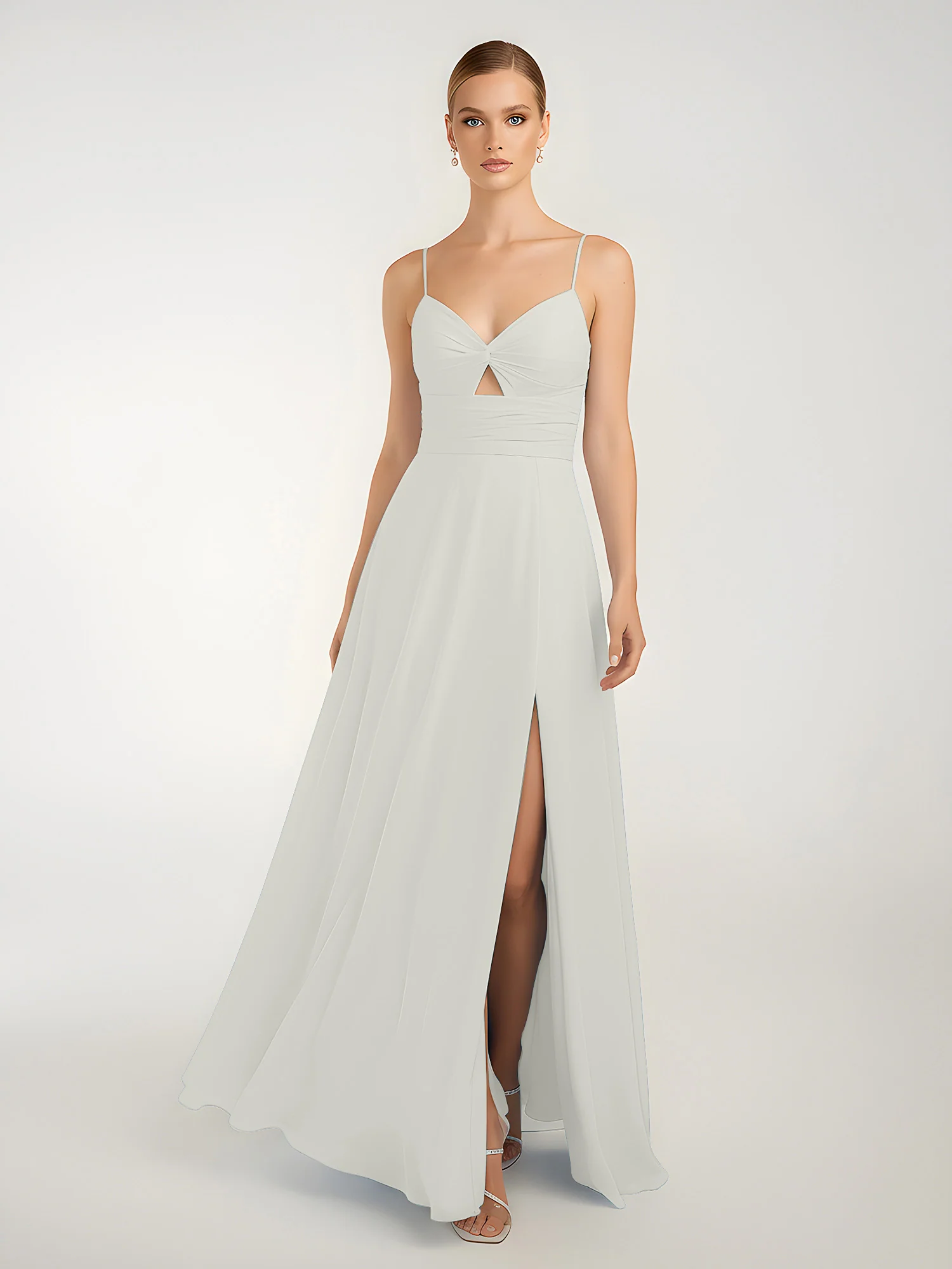 Chiffon A-Line Criss-Cross Straps Dresses With Slit Ivory - Image 3