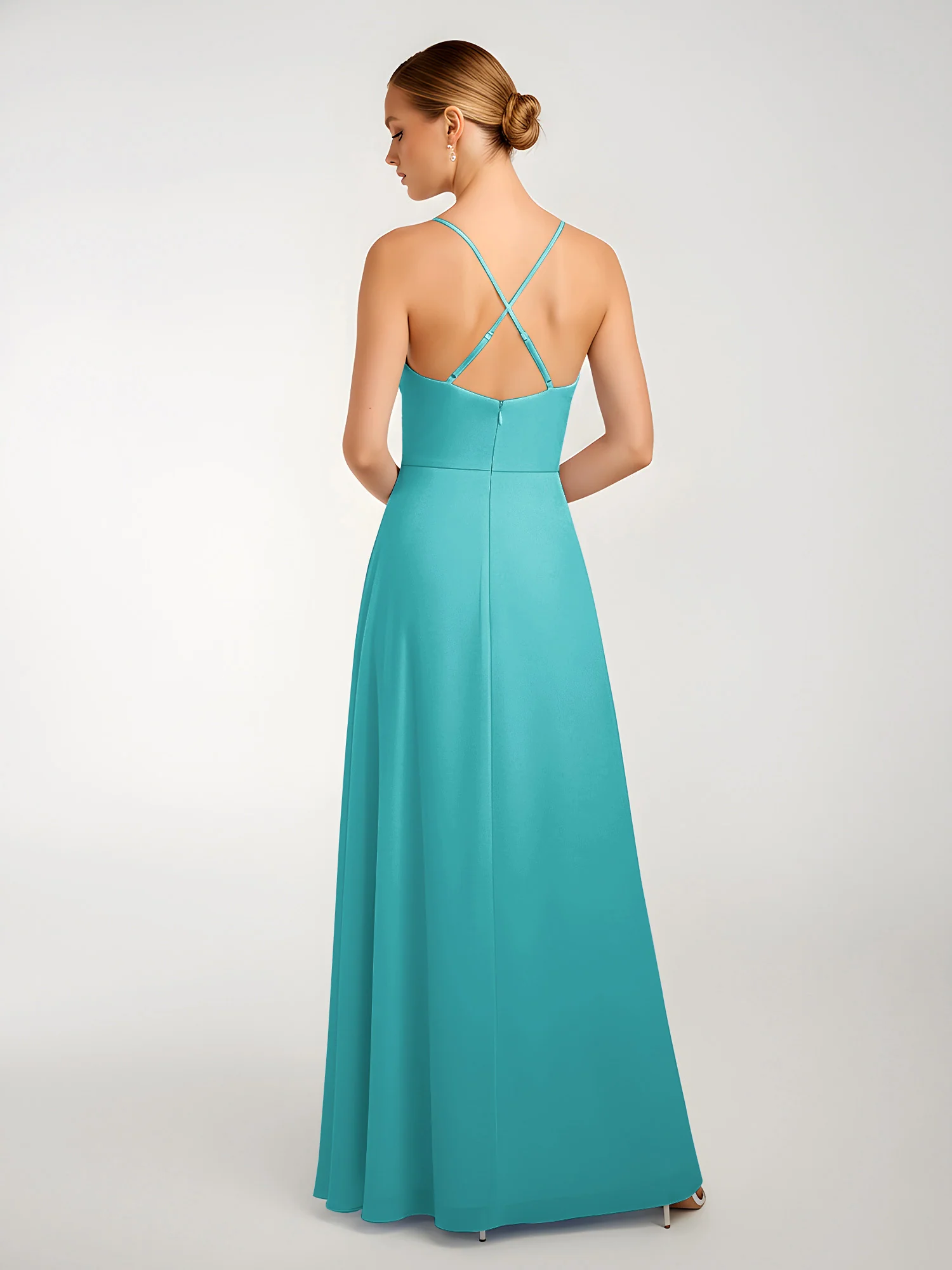 Chiffon A-Line Criss-Cross Straps Dresses With Slit Jade - Image 2