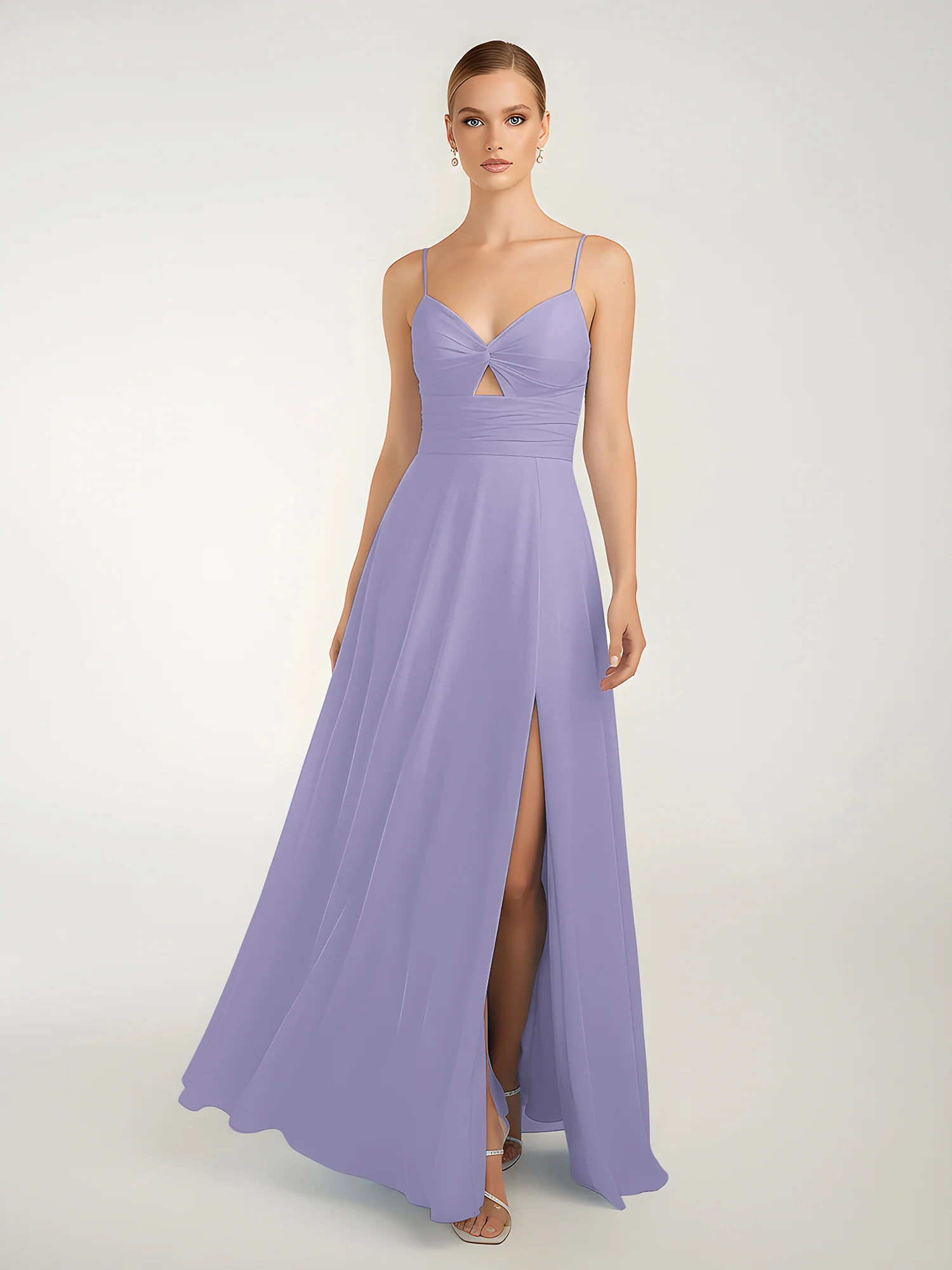 Chiffon A-Line Criss-Cross Straps Dresses With Slit Lavender - Image 3