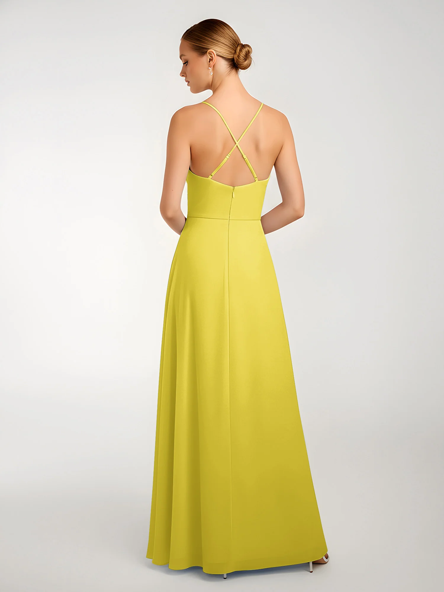 Chiffon A-Line Criss-Cross Straps Dresses With Slit Lemon - Image 2