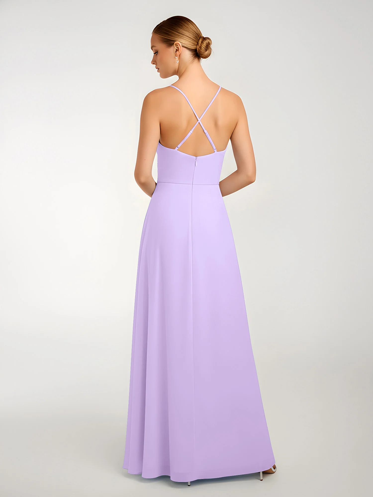 Chiffon A-Line Criss-Cross Straps Dresses With Slit Lilac - Image 2