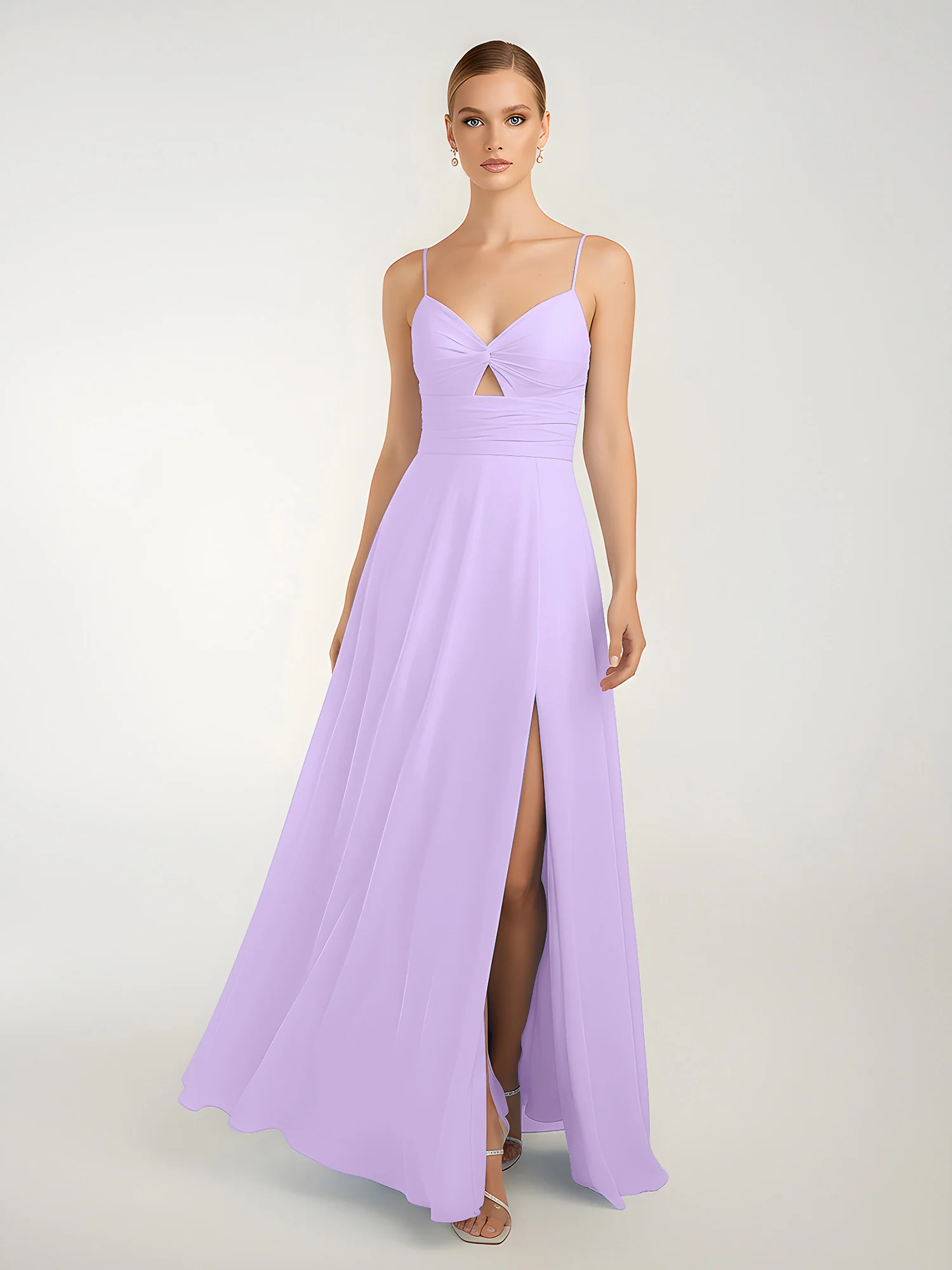 Chiffon A-Line Criss-Cross Straps Dresses With Slit Lilac - Image 3