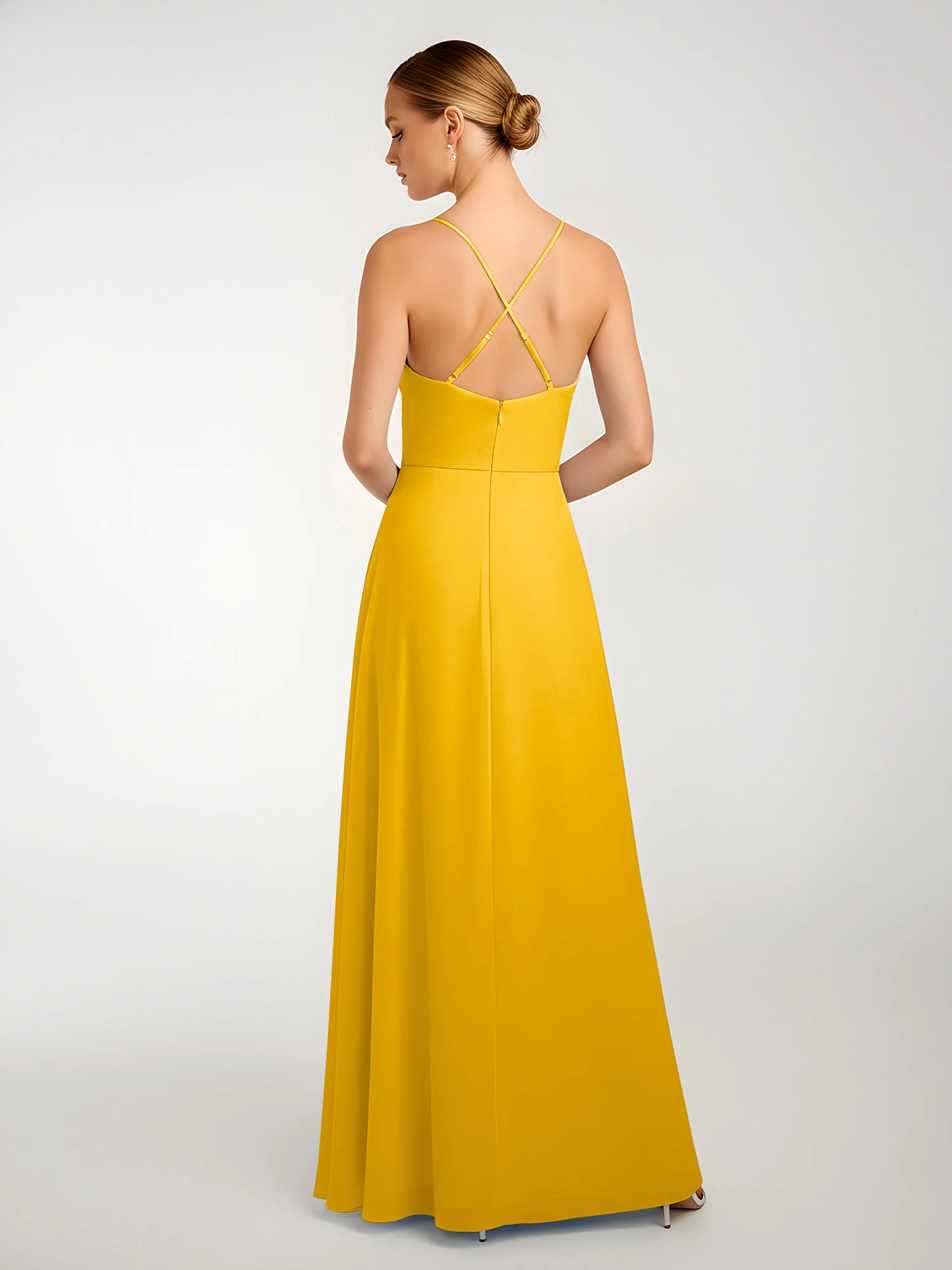 Chiffon A-Line Criss-Cross Straps Dresses With Slit Marigold - Image 2