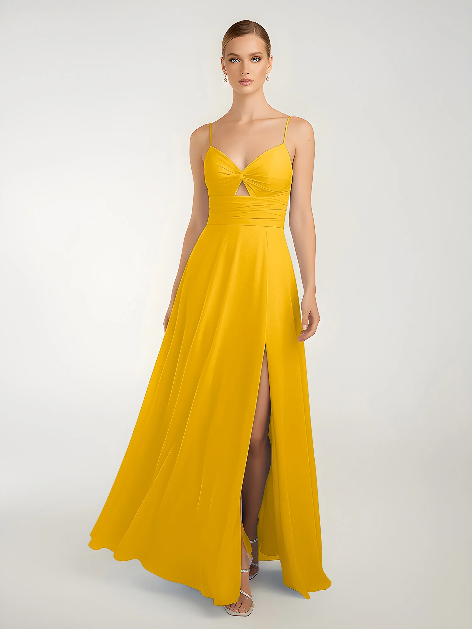 Chiffon A-Line Criss-Cross Straps Dresses With Slit Marigold - Image 3