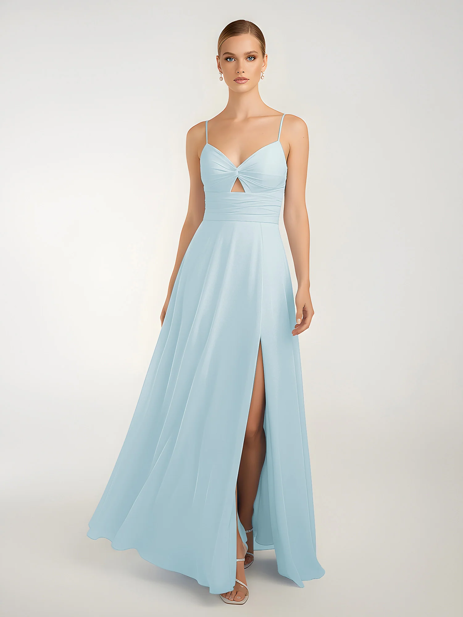 Chiffon A-Line Criss-Cross Straps Dresses With Slit Mist - Image 3