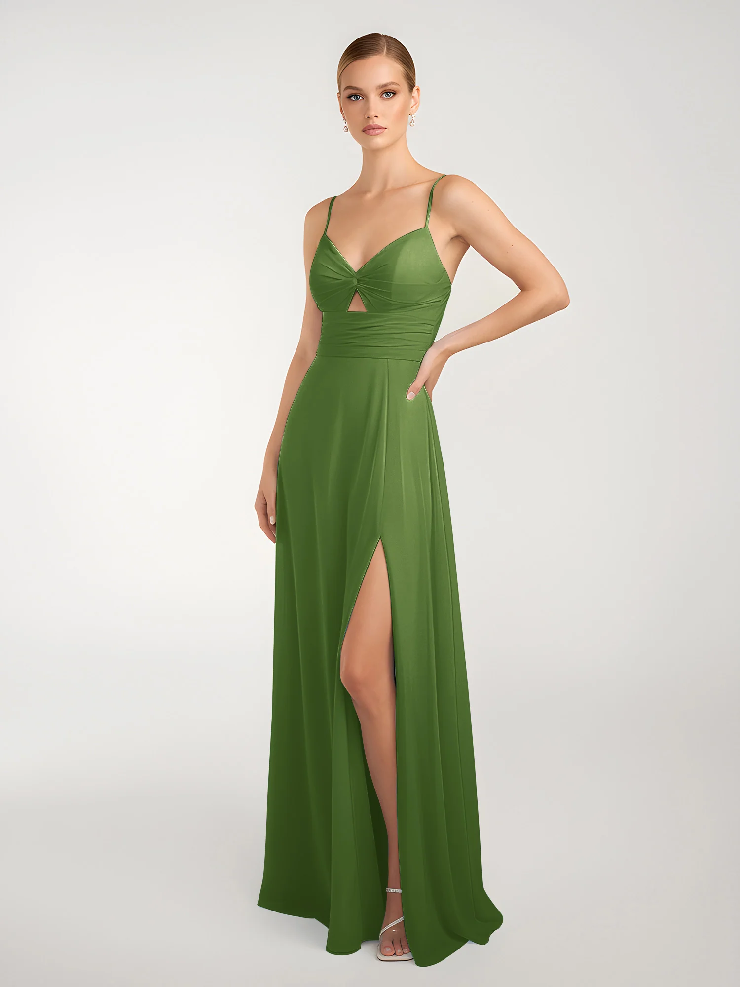 Chiffon A-Line Criss-Cross Straps Dresses With Slit Moss