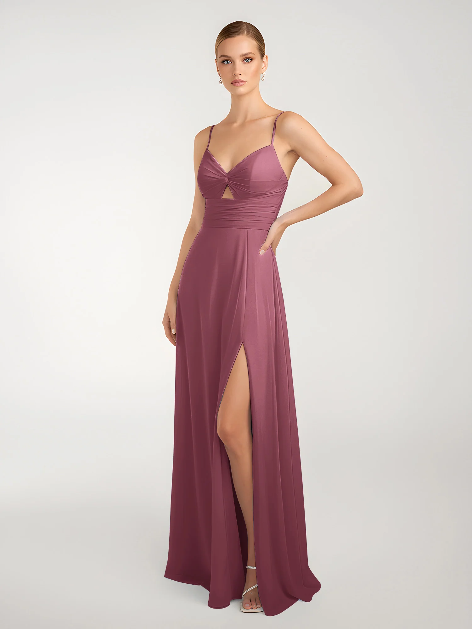 Chiffon A-Line Criss-Cross Straps Dresses With Slit Mulberry