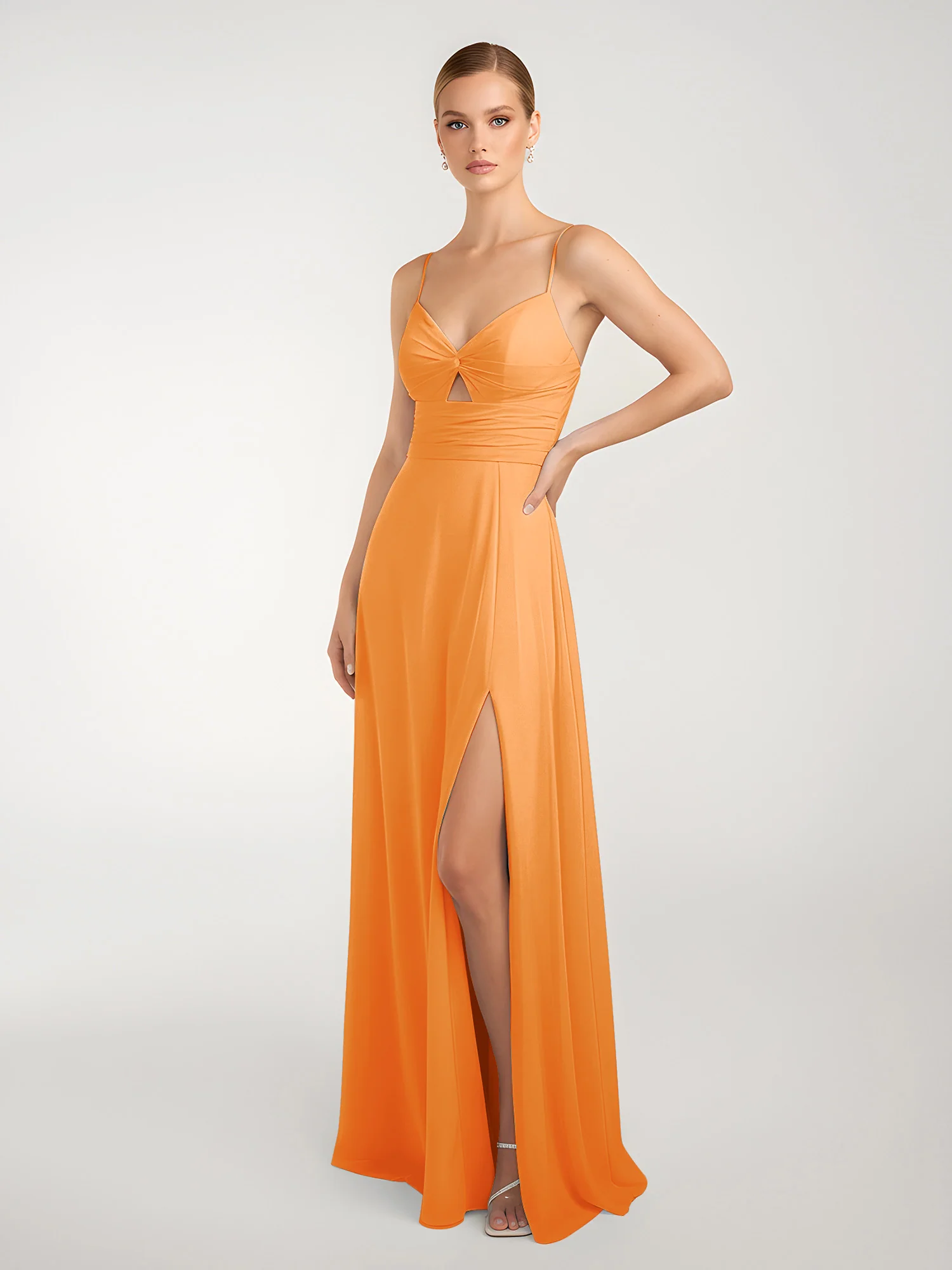 Chiffon A-Line Criss-Cross Straps Dresses With Slit Orange