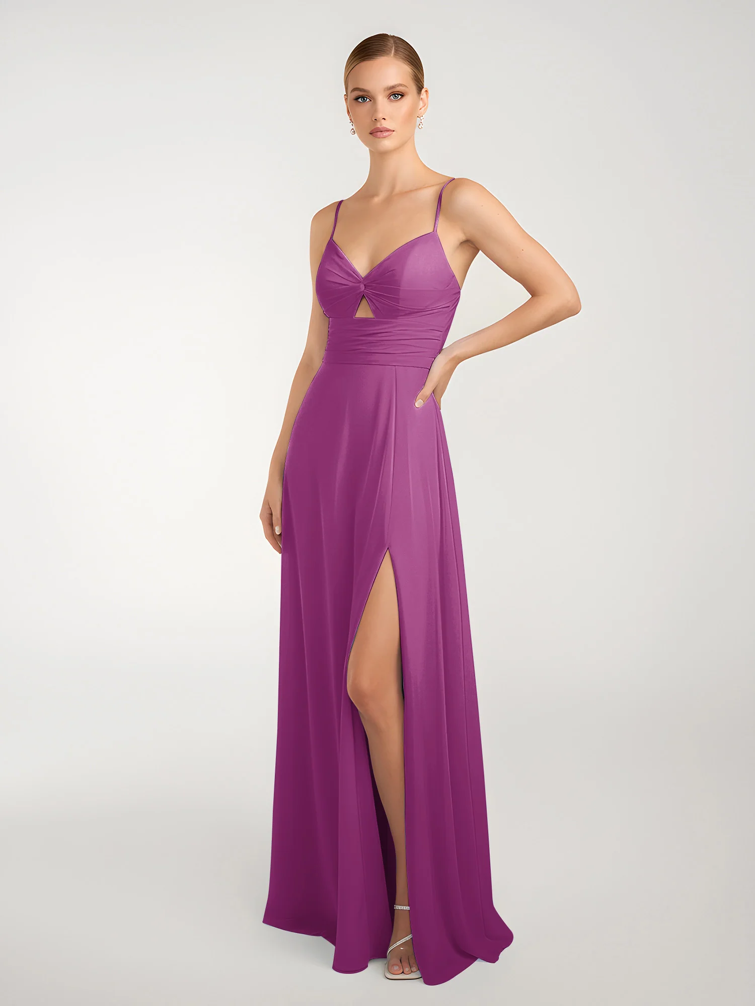 Chiffon A-Line Criss-Cross Straps Dresses With Slit Orchid