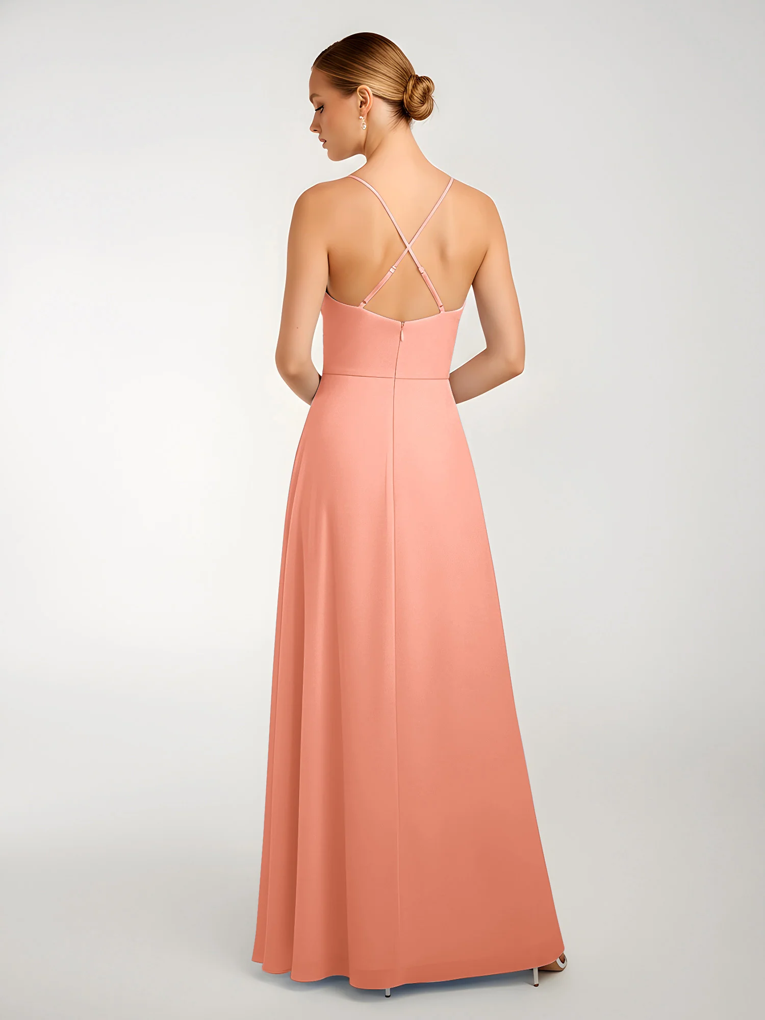 Chiffon A-Line Criss-Cross Straps Dresses With Slit Papaya - Image 2