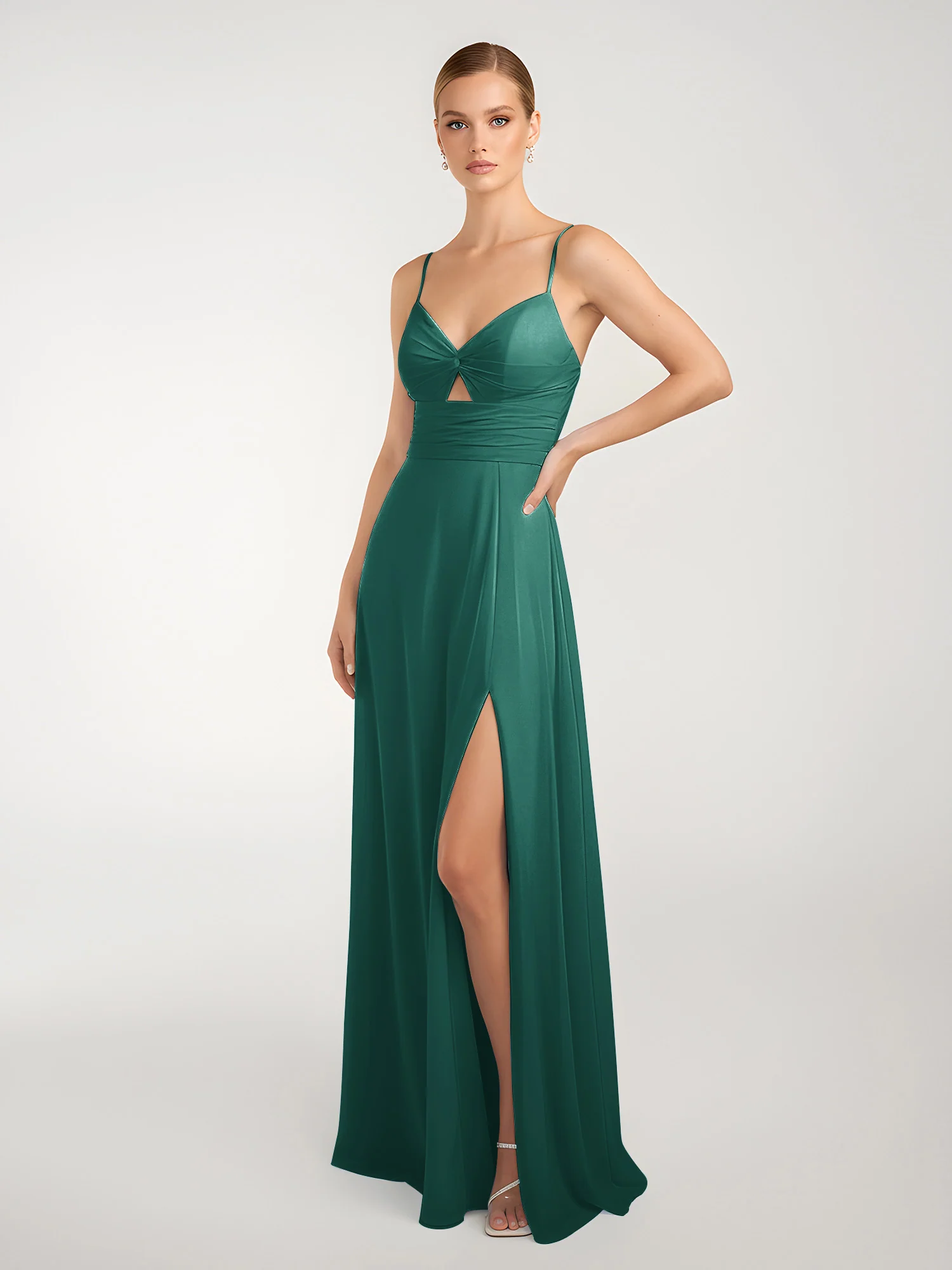 Chiffon A-Line Criss-Cross Straps Dresses With Slit Peacock