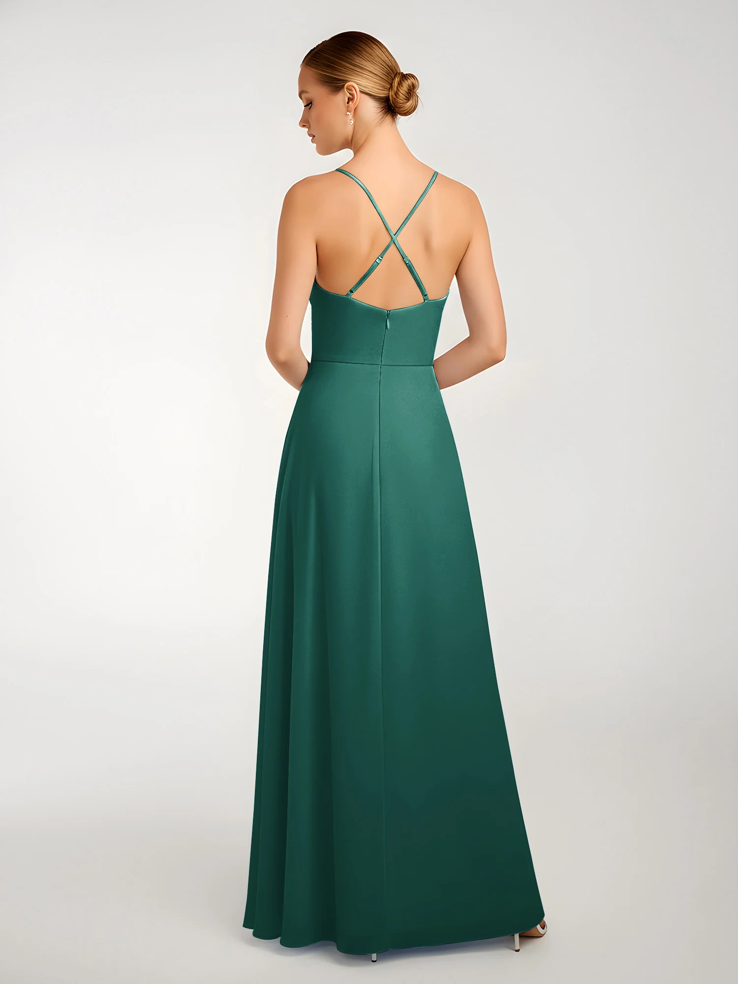 Chiffon A-Line Criss-Cross Straps Dresses With Slit Peacock - Image 2