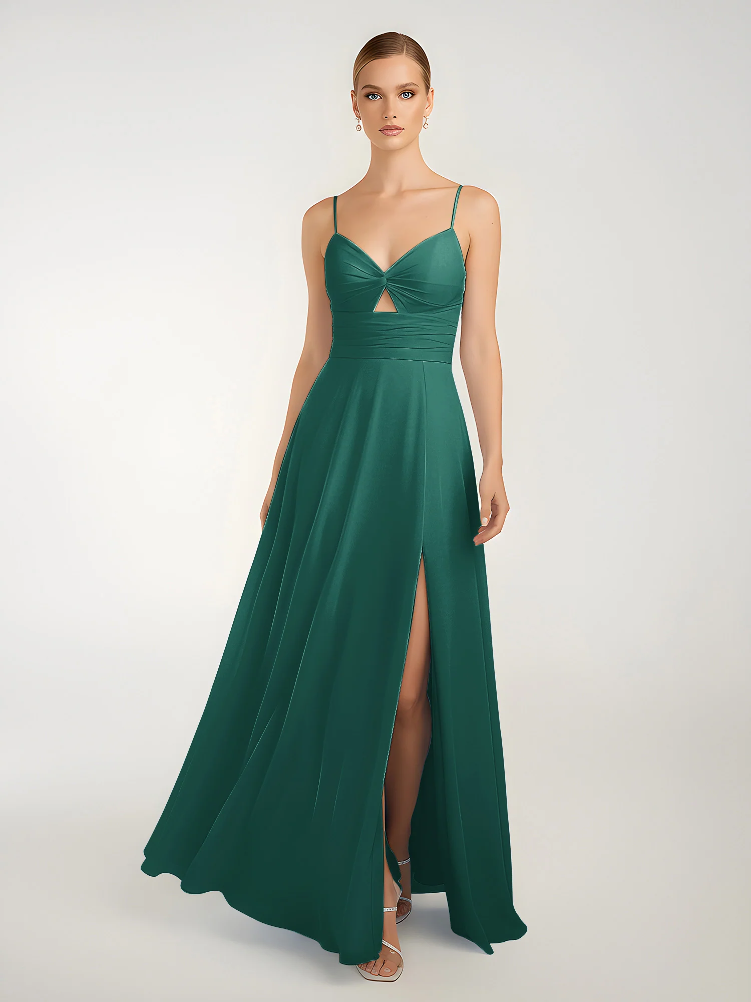 Chiffon A-Line Criss-Cross Straps Dresses With Slit Peacock - Image 3