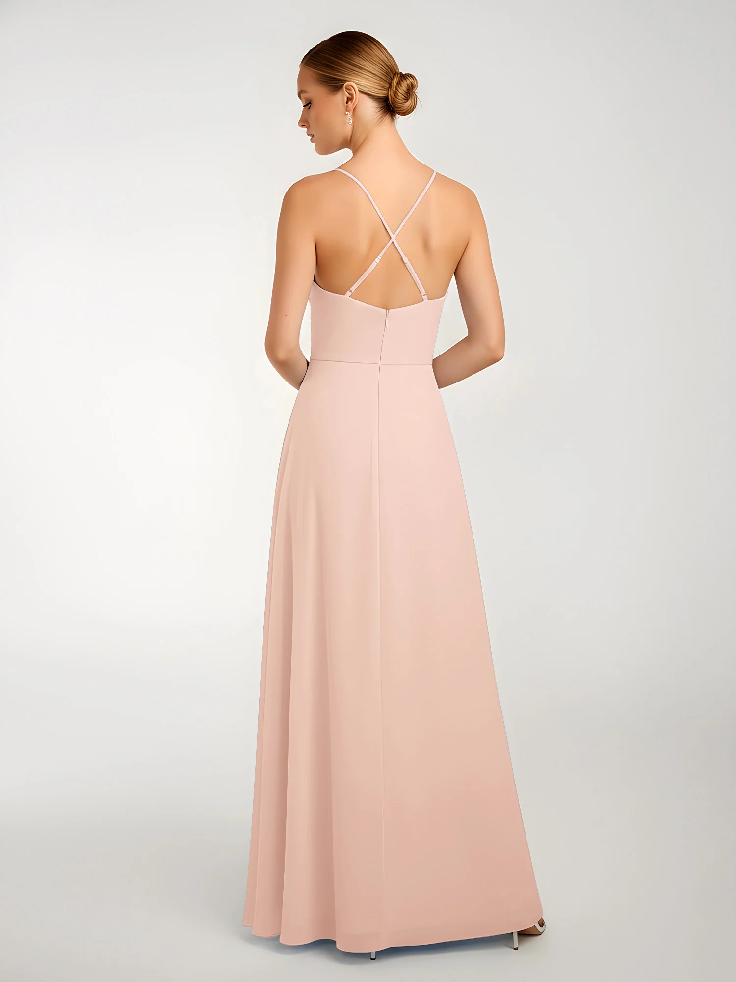 Chiffon A-Line Criss-Cross Straps Dresses With Slit Pearl Pink - Image 2