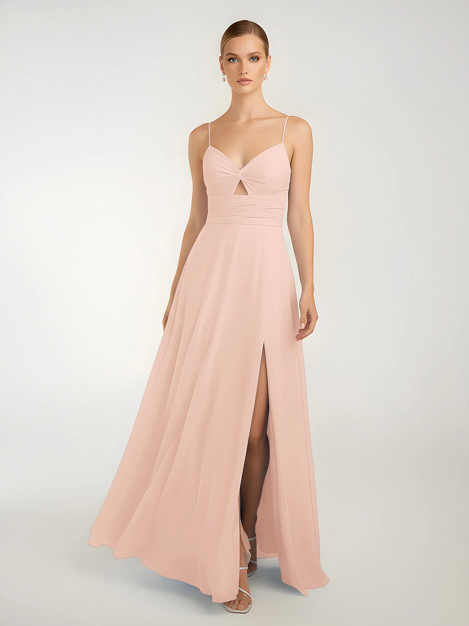 Chiffon A-Line Criss-Cross Straps Dresses With Slit Pearl Pink - Image 3