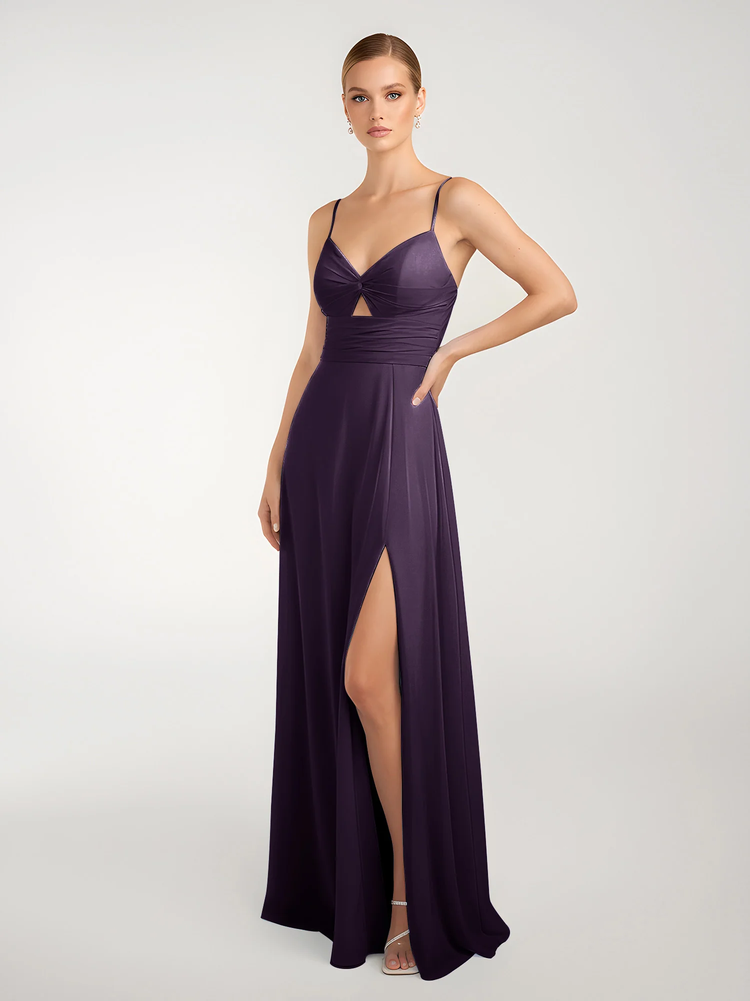 Chiffon A-Line Criss-Cross Straps Dresses With Slit Plum
