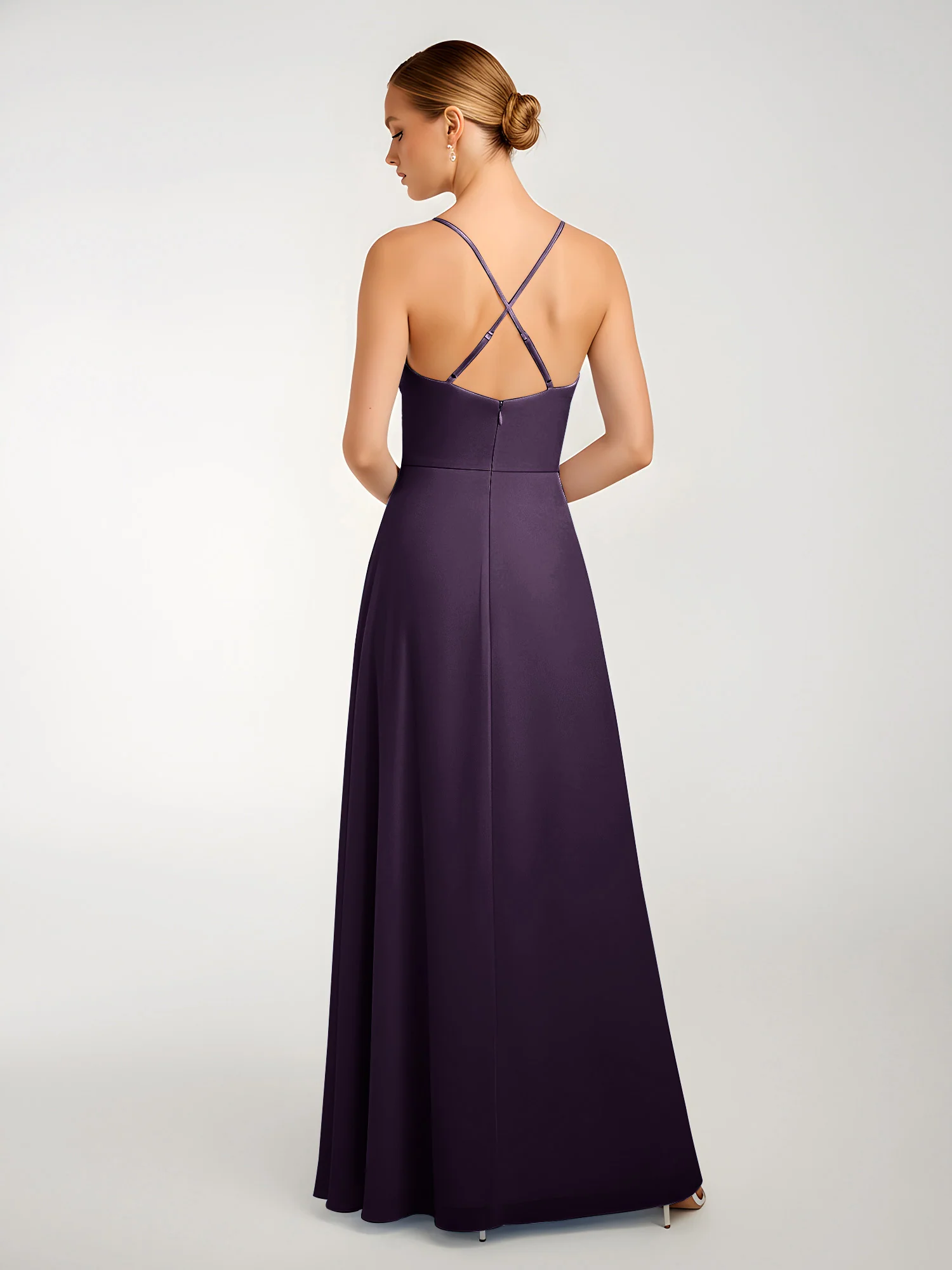 Chiffon A-Line Criss-Cross Straps Dresses With Slit Plum - Image 2
