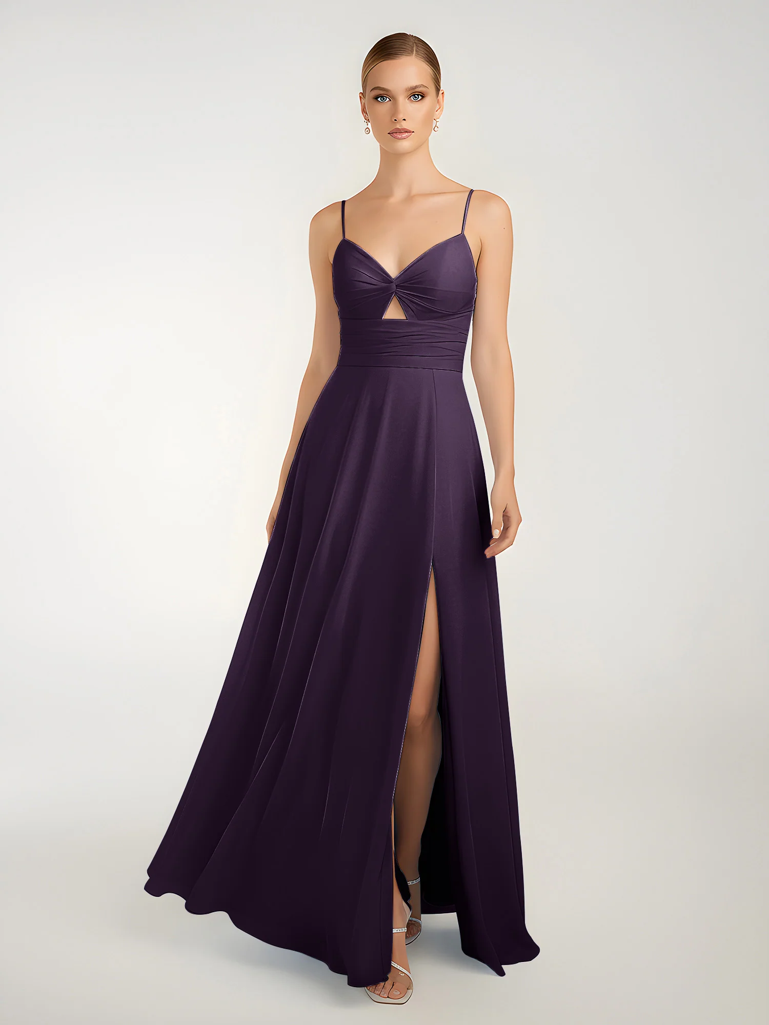Chiffon A-Line Criss-Cross Straps Dresses With Slit Plum - Image 3