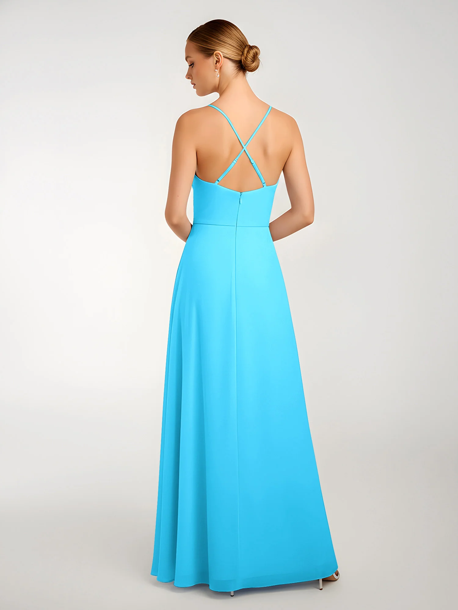 Chiffon A-Line Criss-Cross Straps Dresses With Slit Pool - Image 2