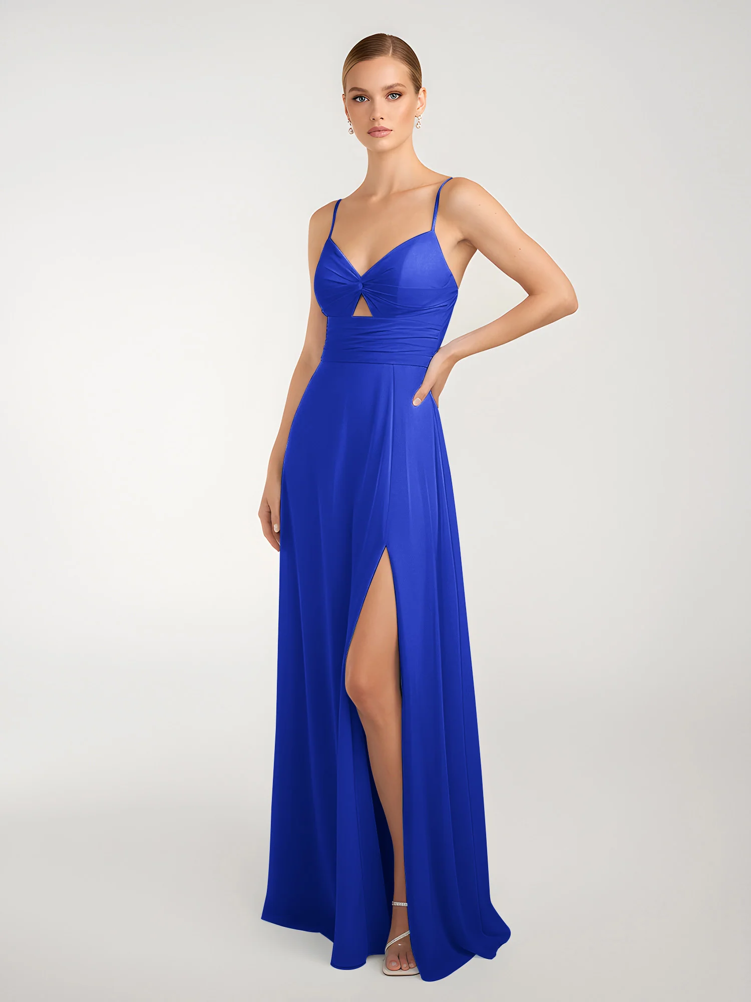 Chiffon A-Line Criss-Cross Straps Dresses With Slit Royal Blue