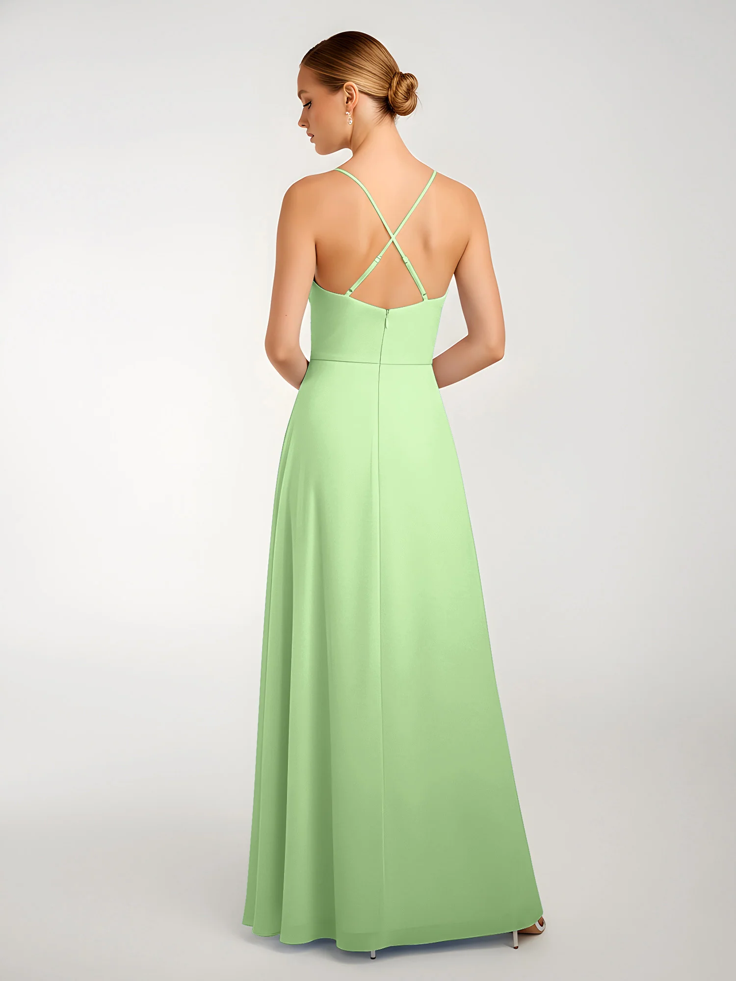 Chiffon A-Line Criss-Cross Straps Dresses With Slit Sage - Image 2