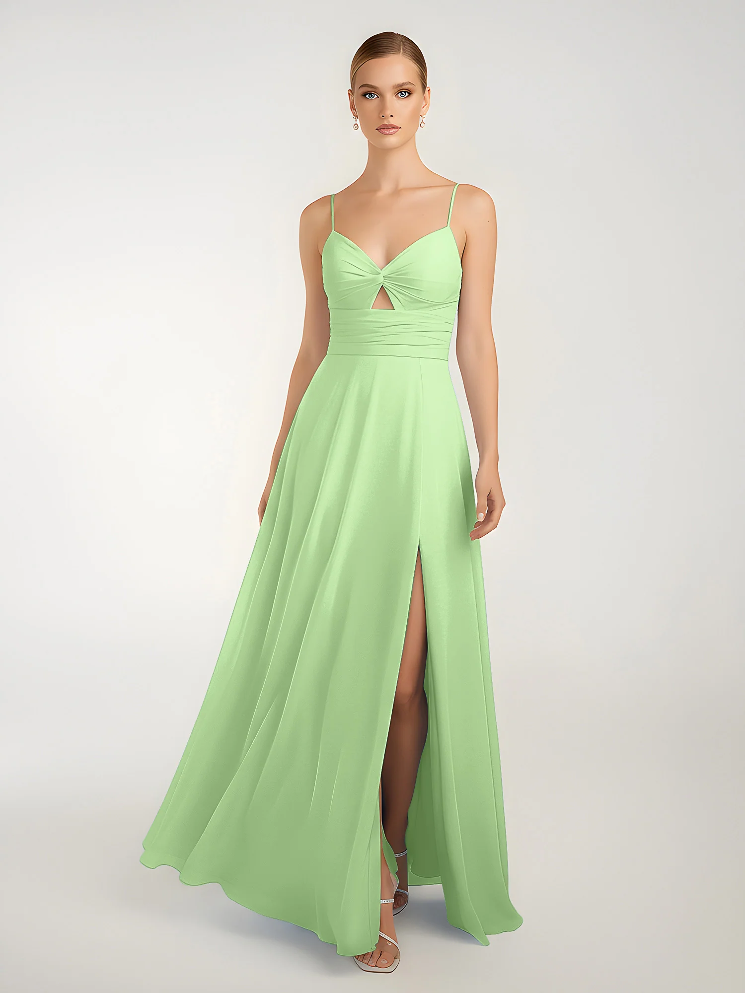 Chiffon A-Line Criss-Cross Straps Dresses With Slit Sage - Image 3