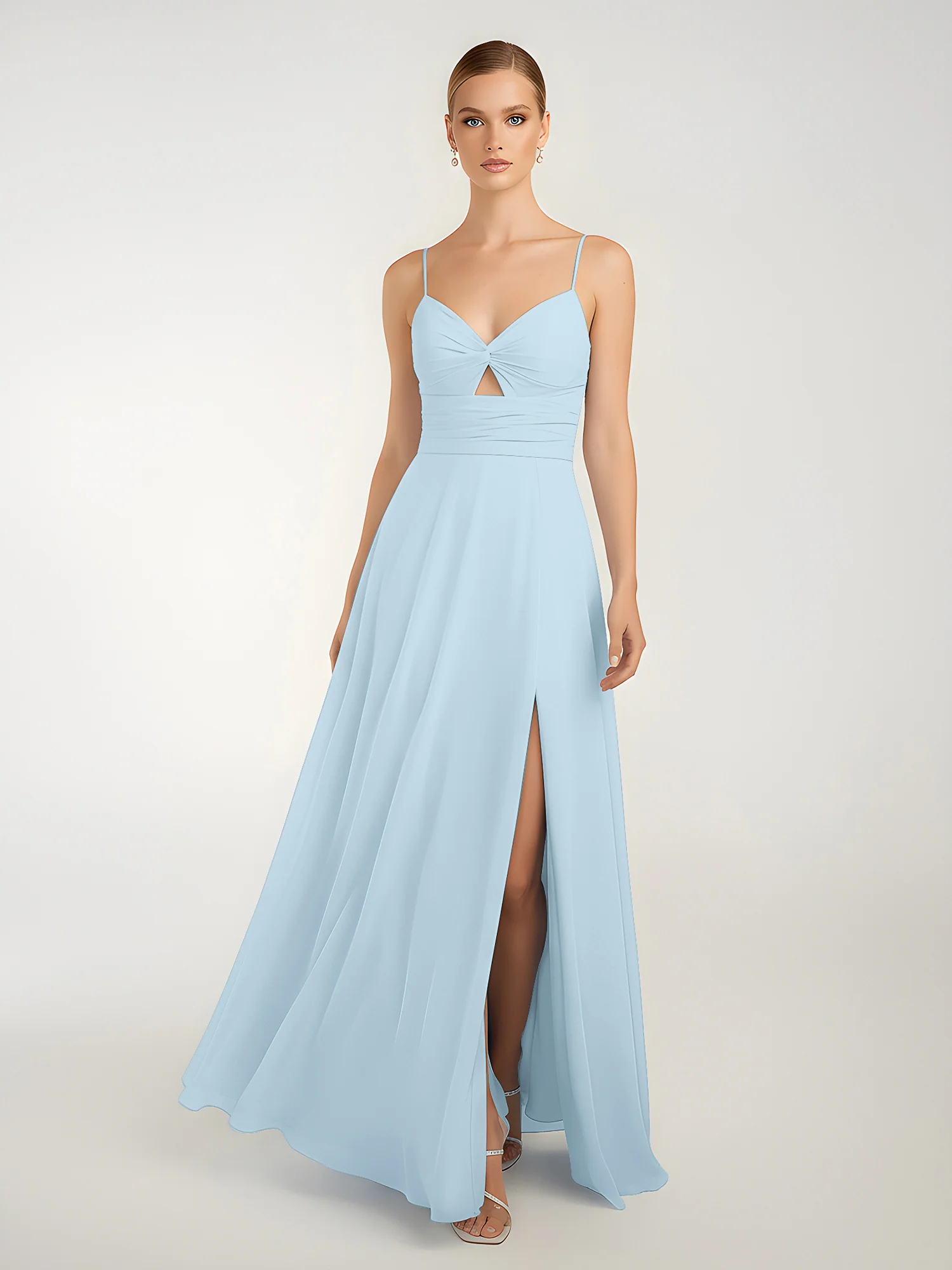 Chiffon A-Line Criss-Cross Straps Dresses With Slit Sky Blue - Image 3