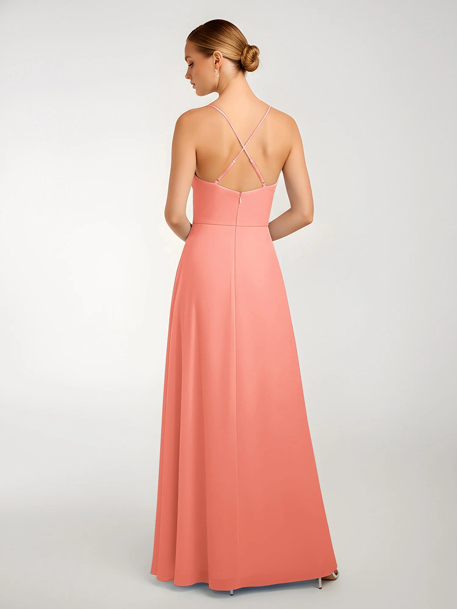 Chiffon A-Line Criss-Cross Straps Dresses With Slit Sunset - Image 2
