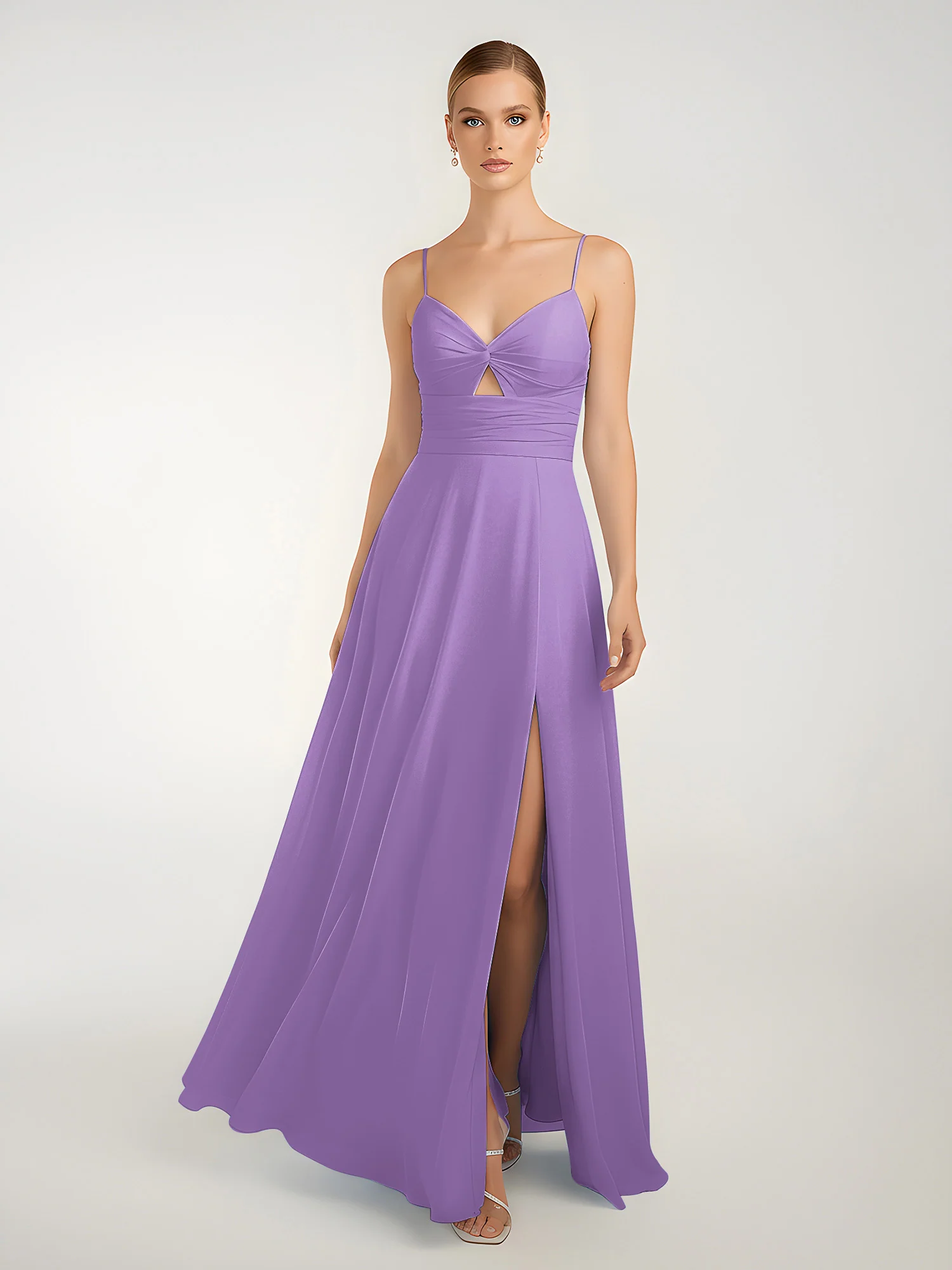 Chiffon A-Line Criss-Cross Straps Dresses With Slit Tahiti - Image 3