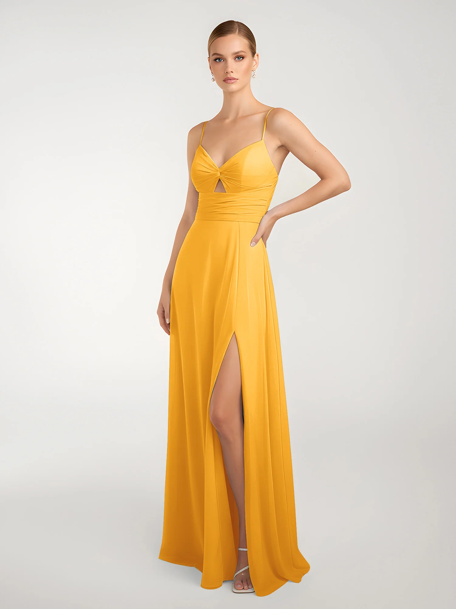 Chiffon A-Line Criss-Cross Straps Dresses With Slit Tangerine