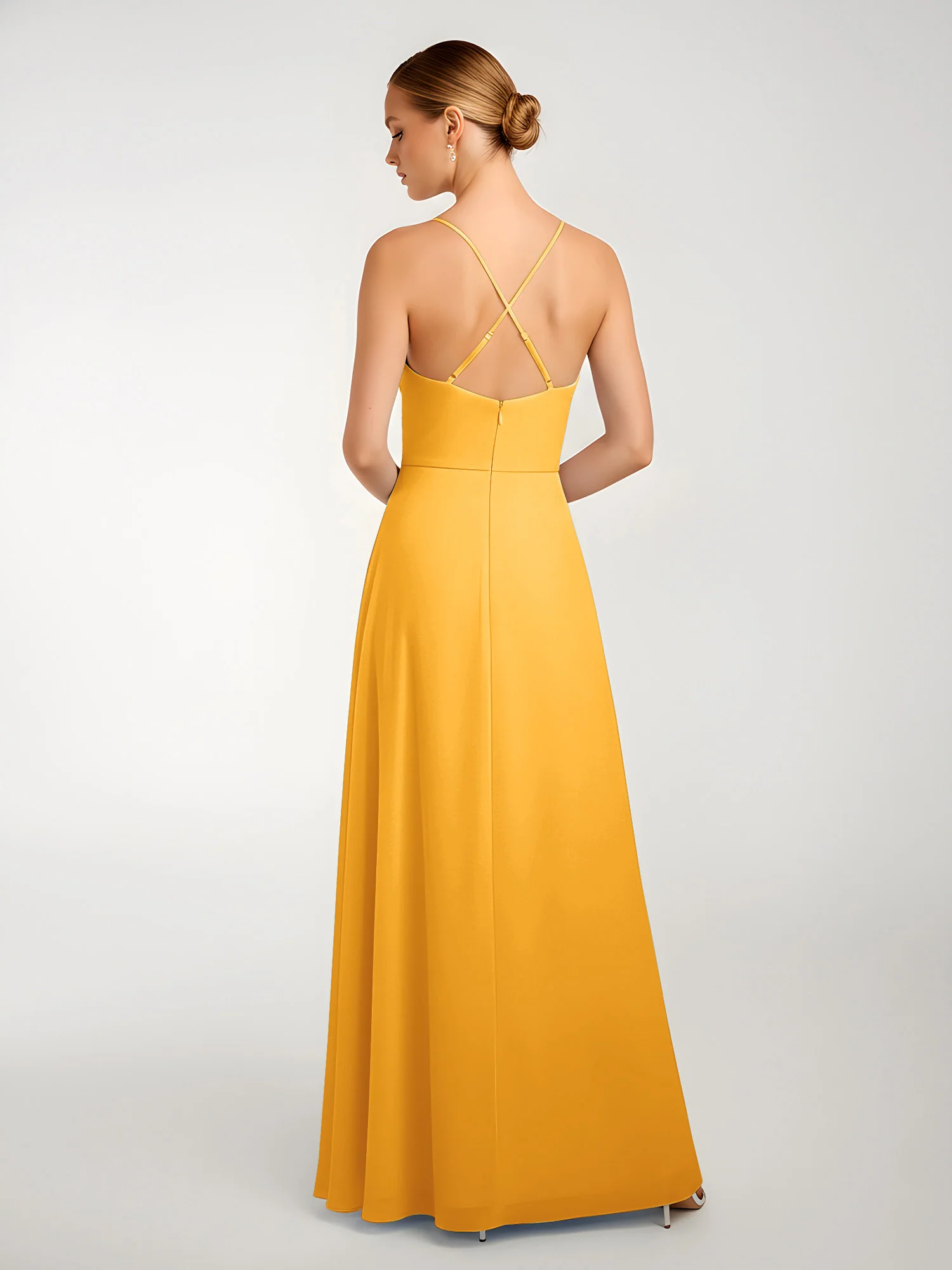 Chiffon A-Line Criss-Cross Straps Dresses With Slit Tangerine - Image 2
