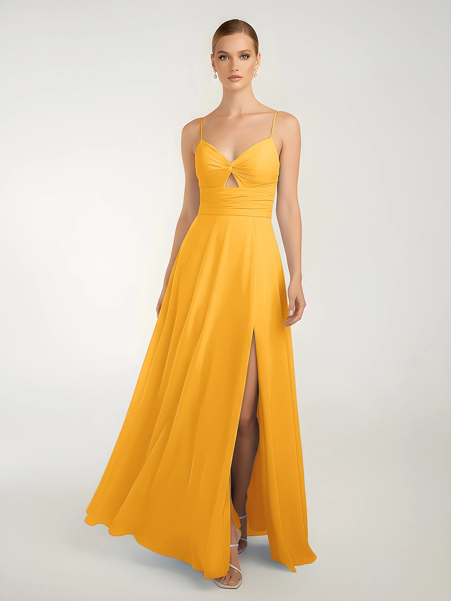 Chiffon A-Line Criss-Cross Straps Dresses With Slit Tangerine - Image 3