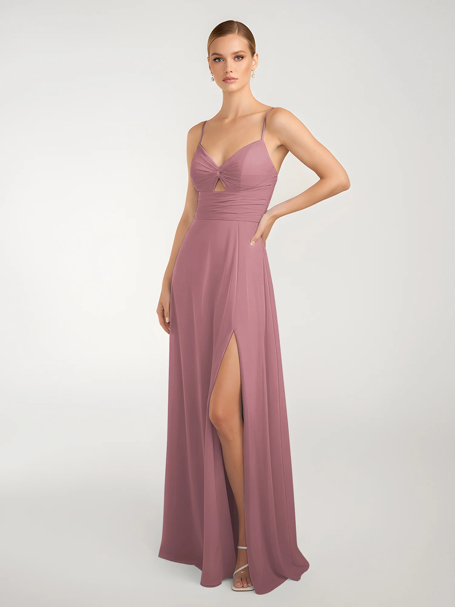 Chiffon A-Line Criss-Cross Straps Dresses With Slit Vintage Mauve