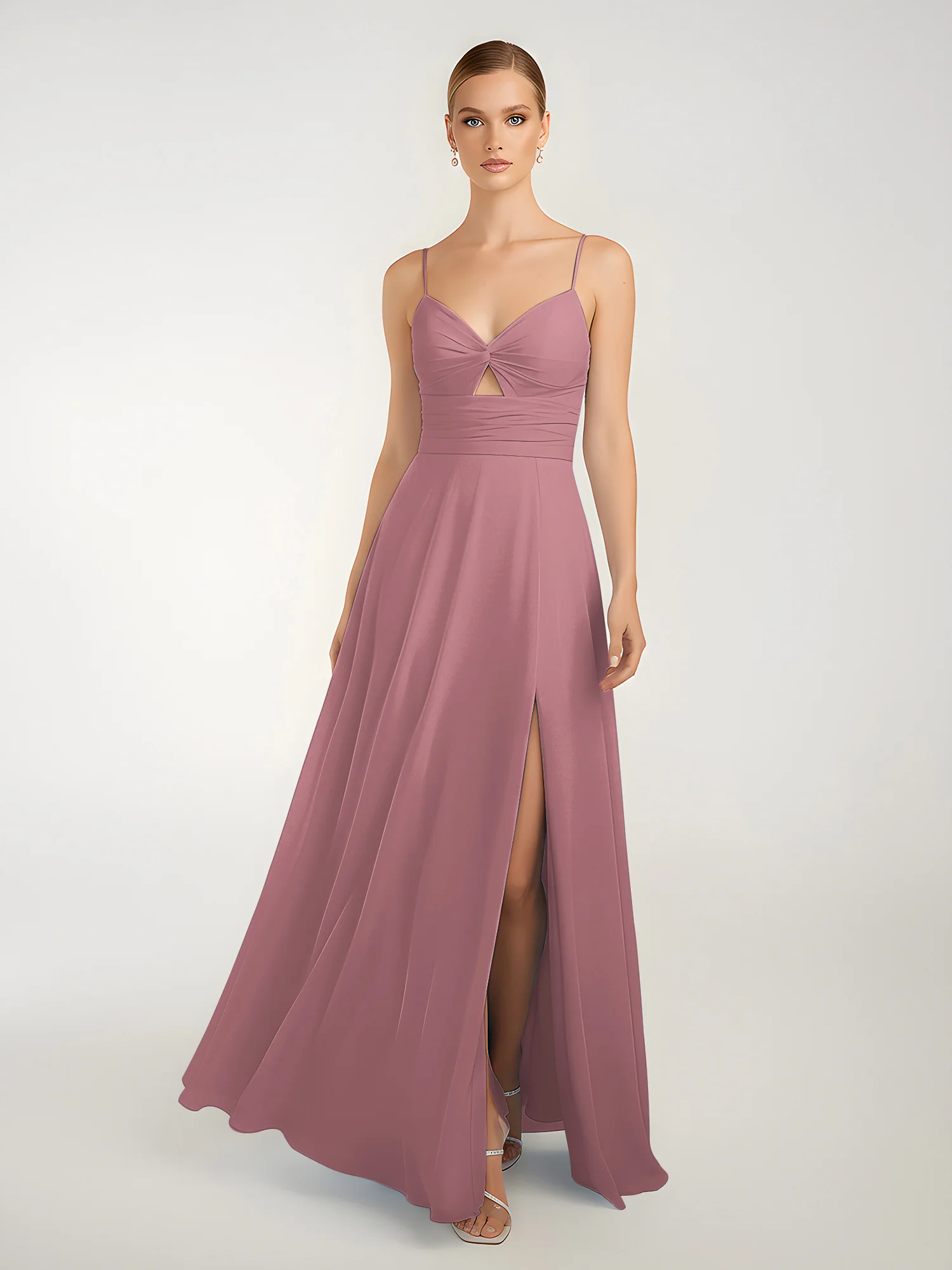 Chiffon A-Line Criss-Cross Straps Dresses With Slit Vintage Mauve - Image 3
