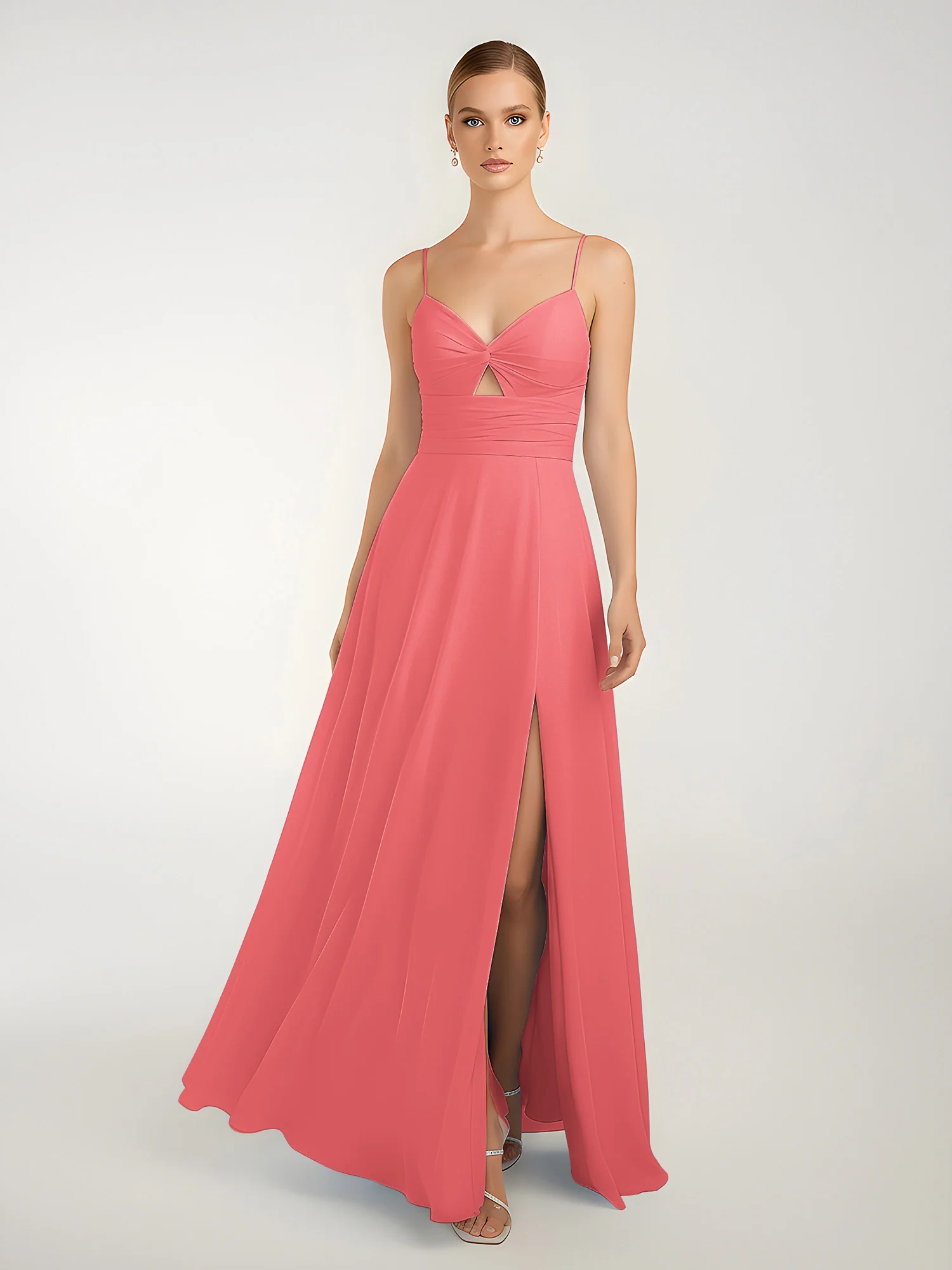 Chiffon A-Line Criss-Cross Straps Dresses With Slit Watermelon - Image 3