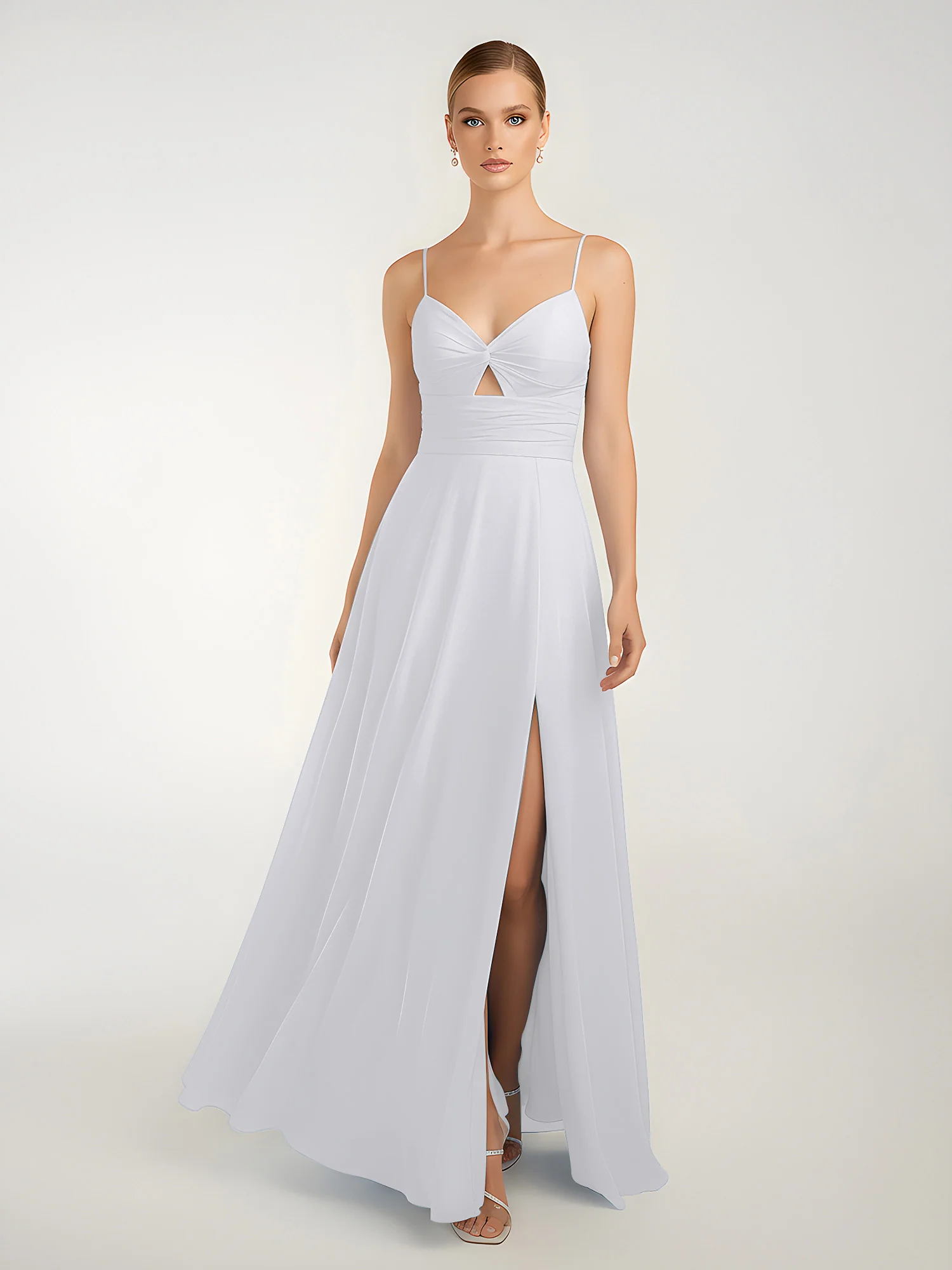 Chiffon A-Line Criss-Cross Straps Dresses With Slit White - Image 3
