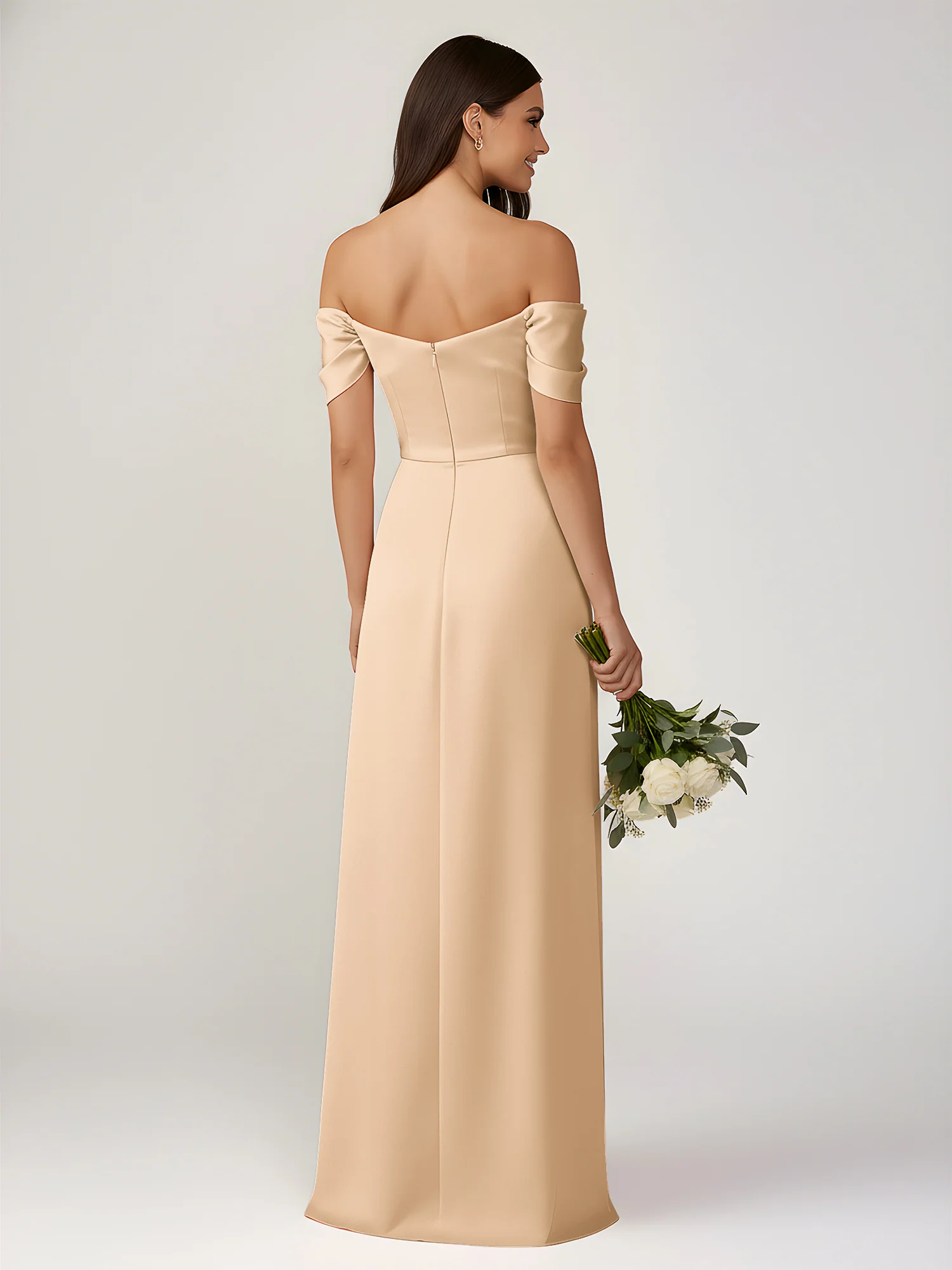 Off-The-Shoulder A-Line Floor Length Dresses With Slit Champagne - Image 2